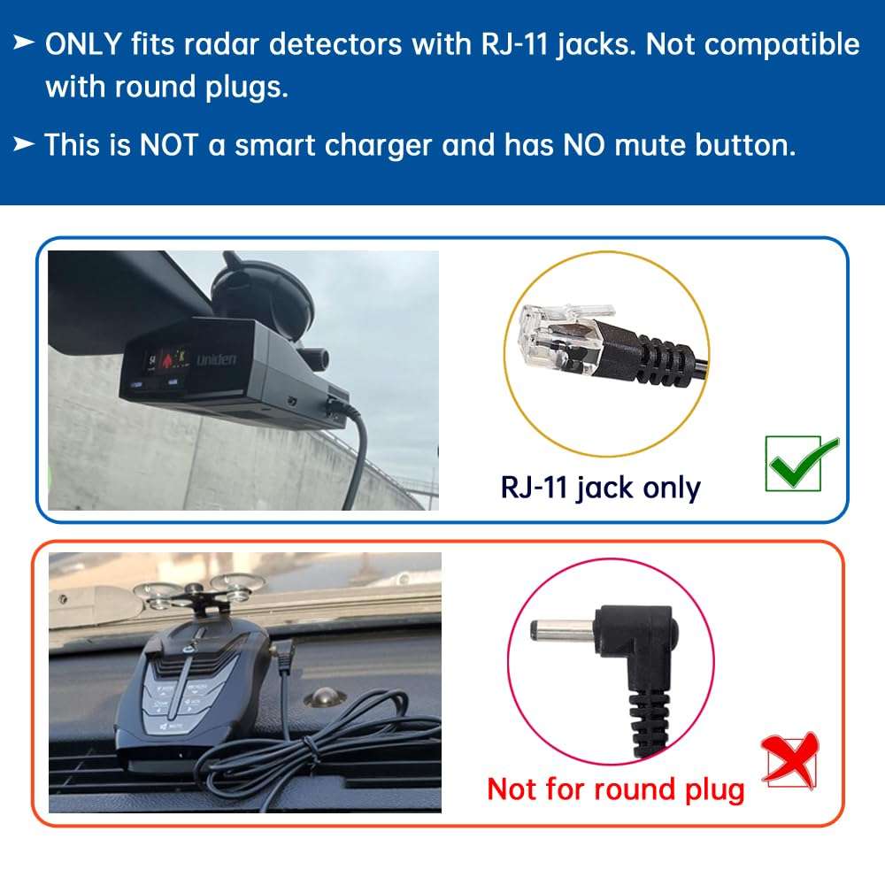 FouceClaus Radar Detector Power Charger Cord for Escort Valentine One V1 Beltronics Uniden R3/R4/R7/R8, Passport and More, Power Adapter for RJ11 Radar Detectors with Dual USB Ports 3