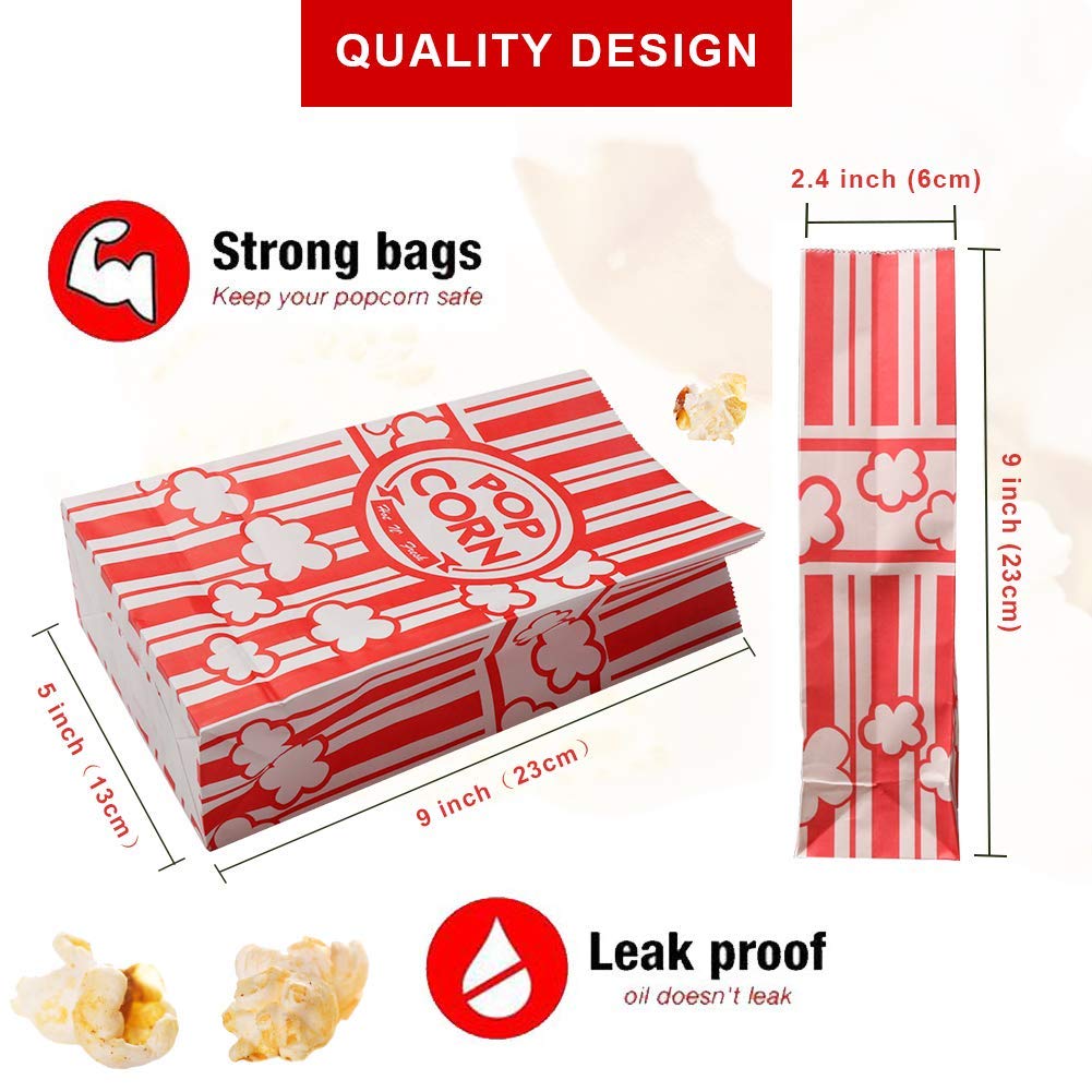 Keriqi Popcorn Bags, 2 oz Flat Bottom Paper Popcorn Bags for Family Movie Night Baseball Themed Carnival Christmas Birthday Party 200 Pcs 4