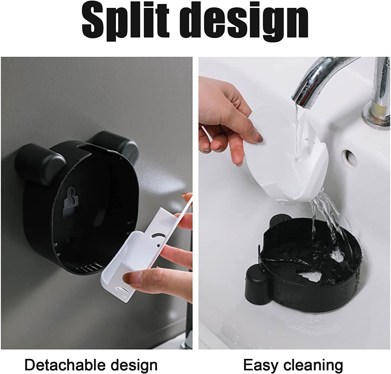 RANADE MART Cute Plastic Panda Cartoon soap Holder with Drain Flip Lid Soap Container Tray Soap Rack Punch Free for Bathroom Kitchen(Black) 5
