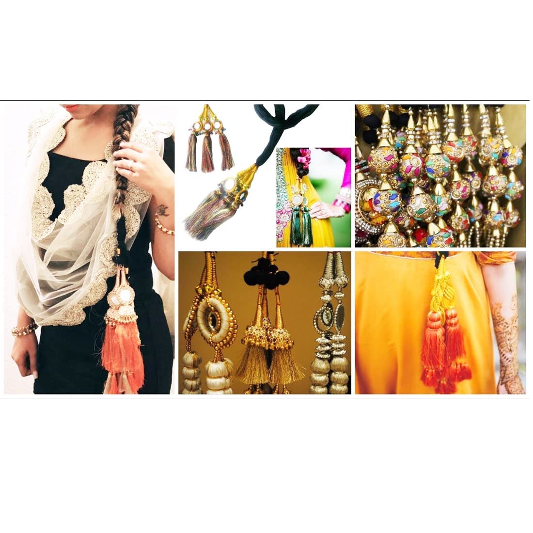 VANILLAFUDGE Punjabi Paranda Parandi Hair Accessory Braid Tassles Hair Prandi/Pranda For Women &Girls (Yellow) 4