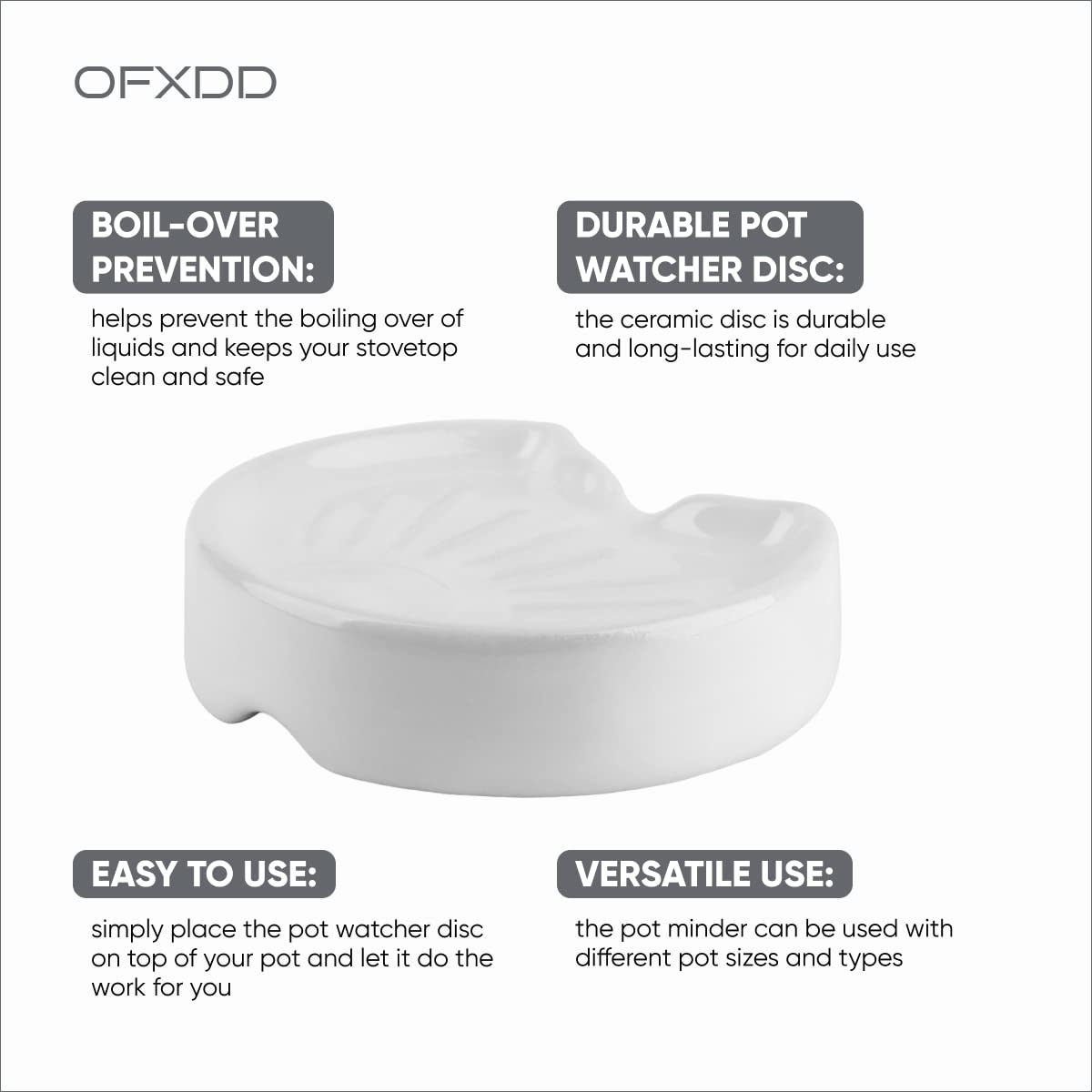 Pot Minder - Boil Over Preventer Disc - Ceramic Pot Watcher Disc for Stopper to Safeguard Your Cooking with Boil Control Technology, for Milk, OFXDD 5