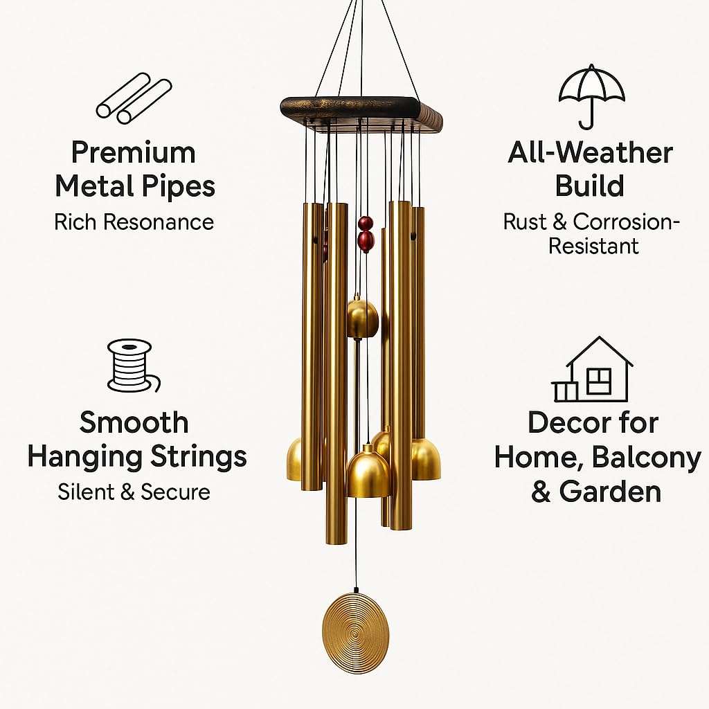 MELOPA Soothing Wind Chimes for Home Décor – Positive Energy Chimes for Bedroom, Balcony, Garden, Living Room | Ideal Gift for Rakhi, Housewarming, Couples, Brother, Sister |2 Relaxing Sound 5