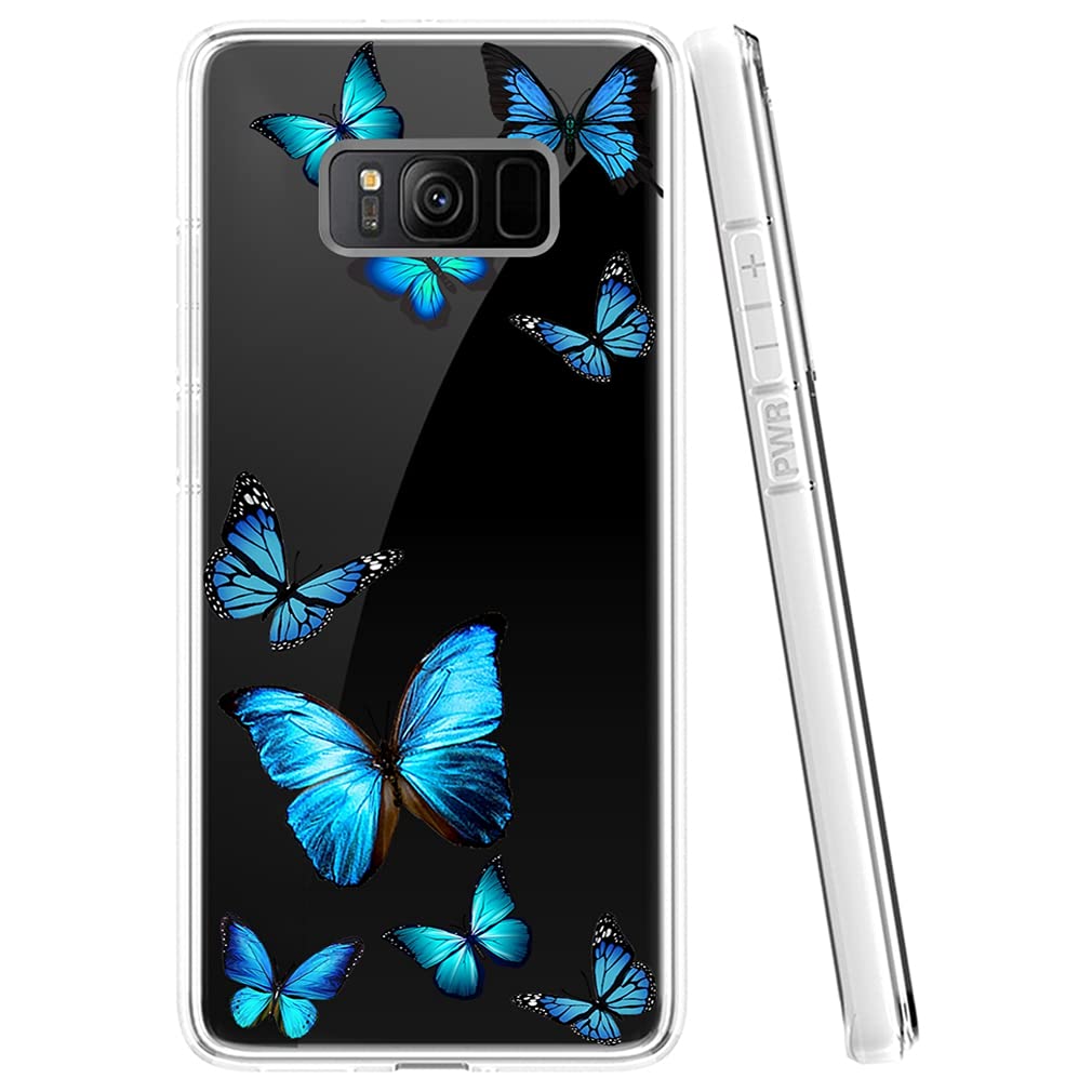 Vavies Case for Galaxy S8, Samsung S8 Case for Girls Women, Slim Shockproof Clear Pattern Soft Flexible TPU Back Phone Protective Cover Cases for Samsung Galaxy S8 (Blue Butterfly) 3