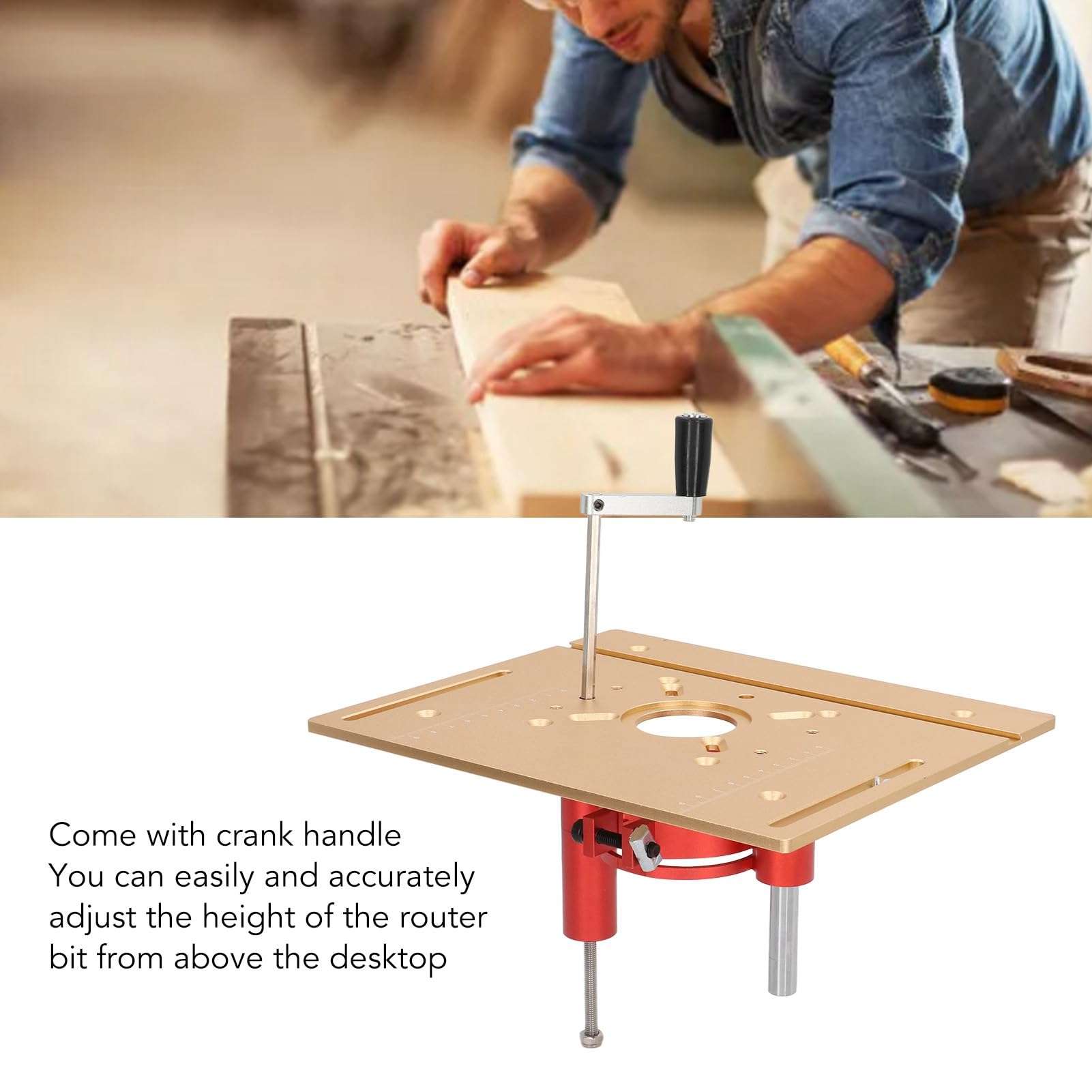 Precision Router Lift, Router Lift Manual Lifting System Kit for Router Table Saw Insert Base Plate (Gold) 3