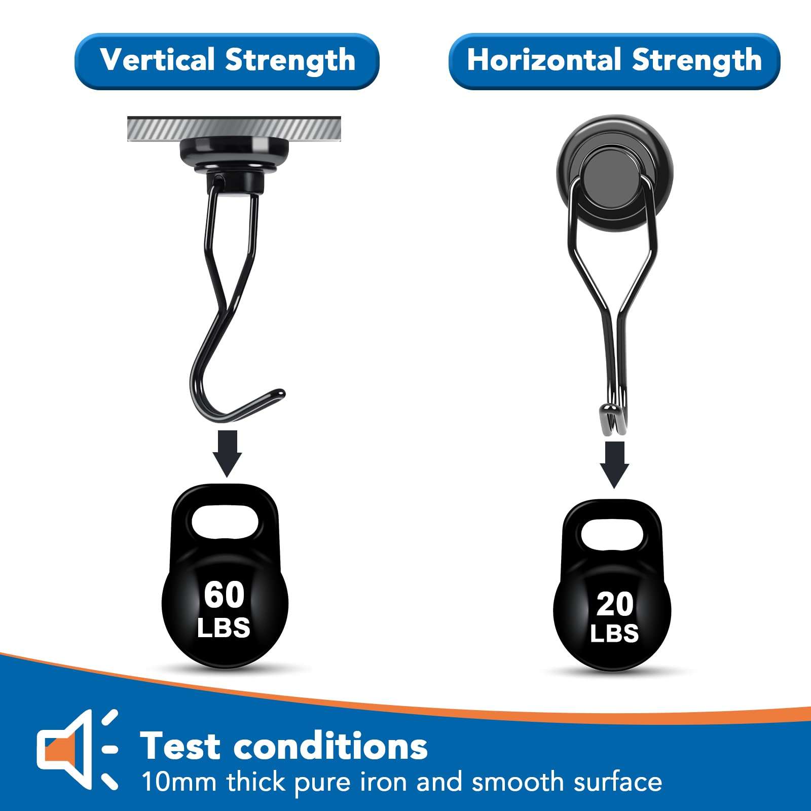 HASTHIP® Magnetic Hooks Heavy Duty, Strong Swivel Magnet Hooks for Multi-Purpose Hanging, 48 lbs Black Magnetic Hooks for Grill, Clothes, Refrigerator, Classroom, Kitchen - Pack of 8 3