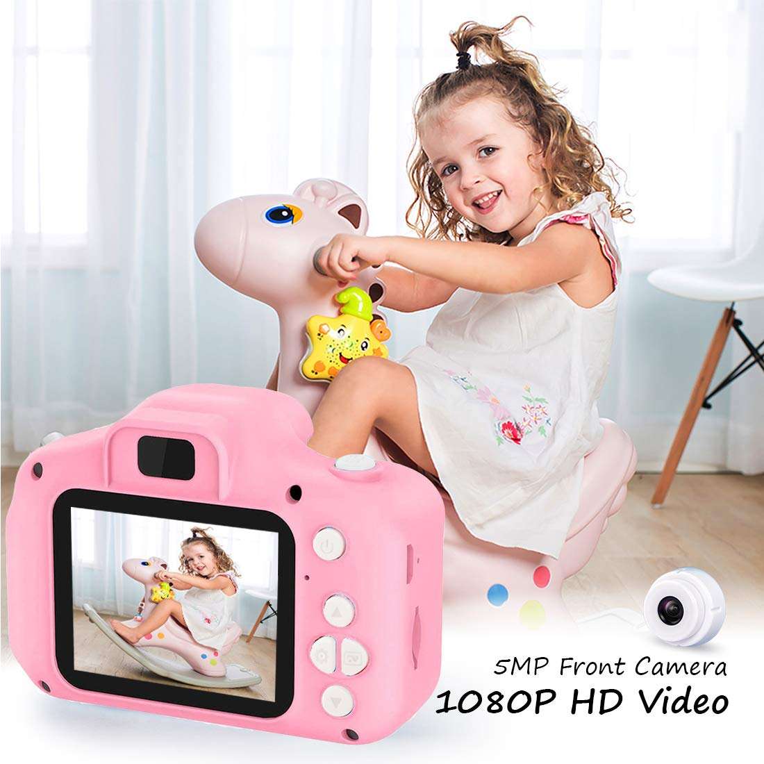 hyleton Digital Camera for Kids, 1080P FHD Kids Digital Video Camera Camcorder for 3-10 Years Girls Gift with 32GB SD Card & 2 Inch IPS Screen (Pink) 2
