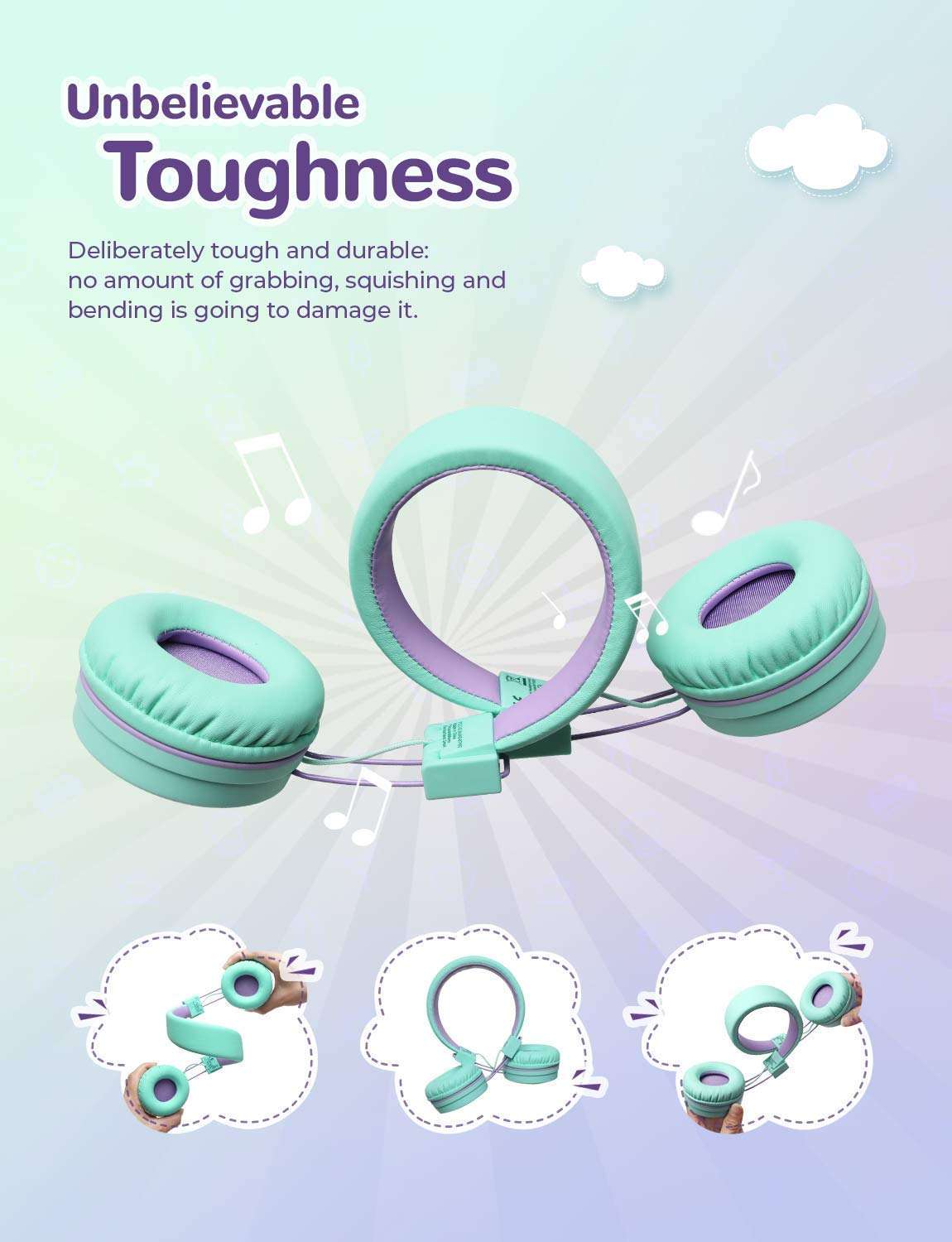 Kids Bluetooth Headphones, iClever BTH02 Kids Wireless Headphones with Mic, 22H Playtime, Bluetooth 5.0 & Stereo Sound, Foldable, Adjustable Headband, Children Headset for iPad Tablet Home School, Green 5