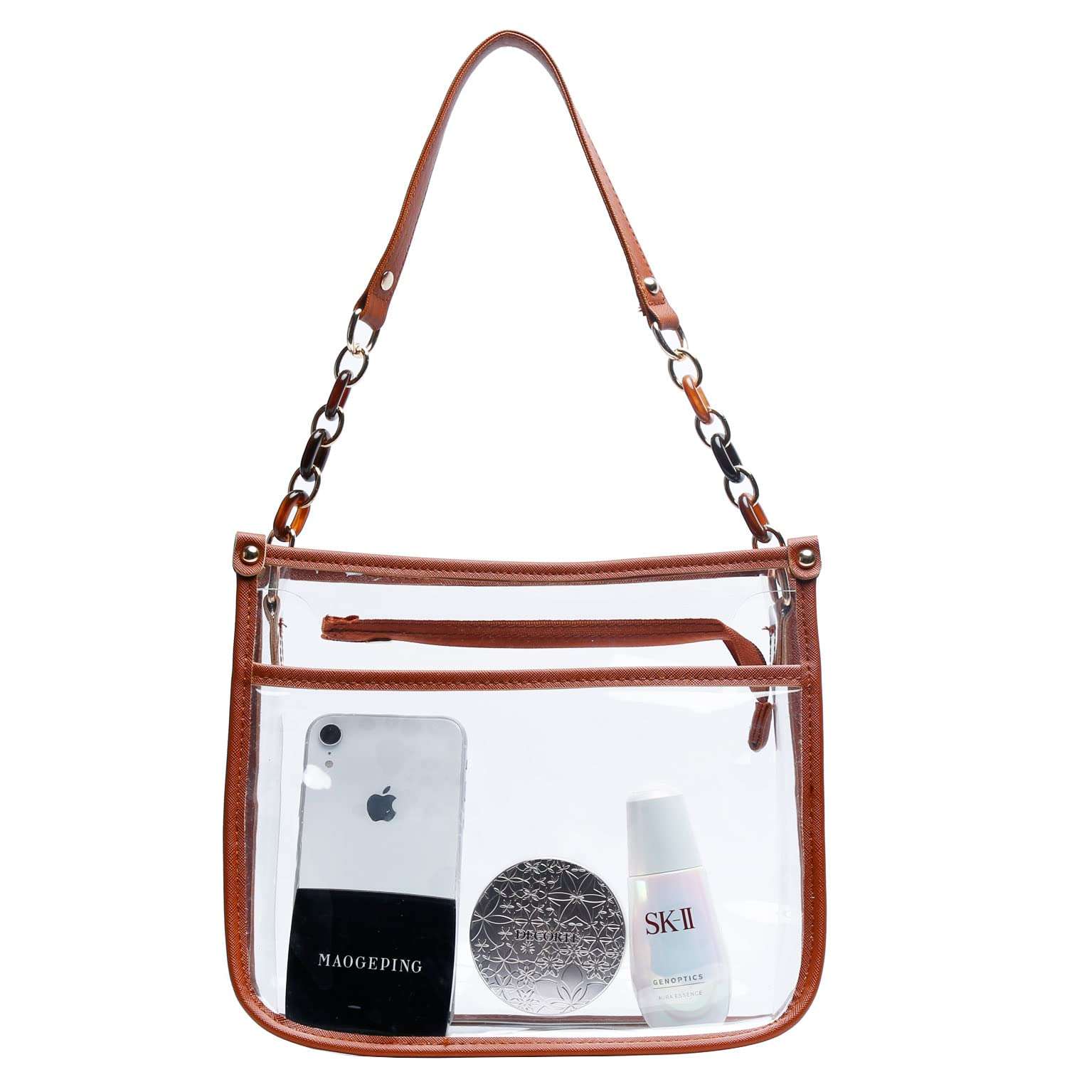 KKXIU Fashion Clear Crossbody Purse for Women and Teen Girls Stadium Approved PU Leather Concert Bag with Adjustable Strap (Black) 2