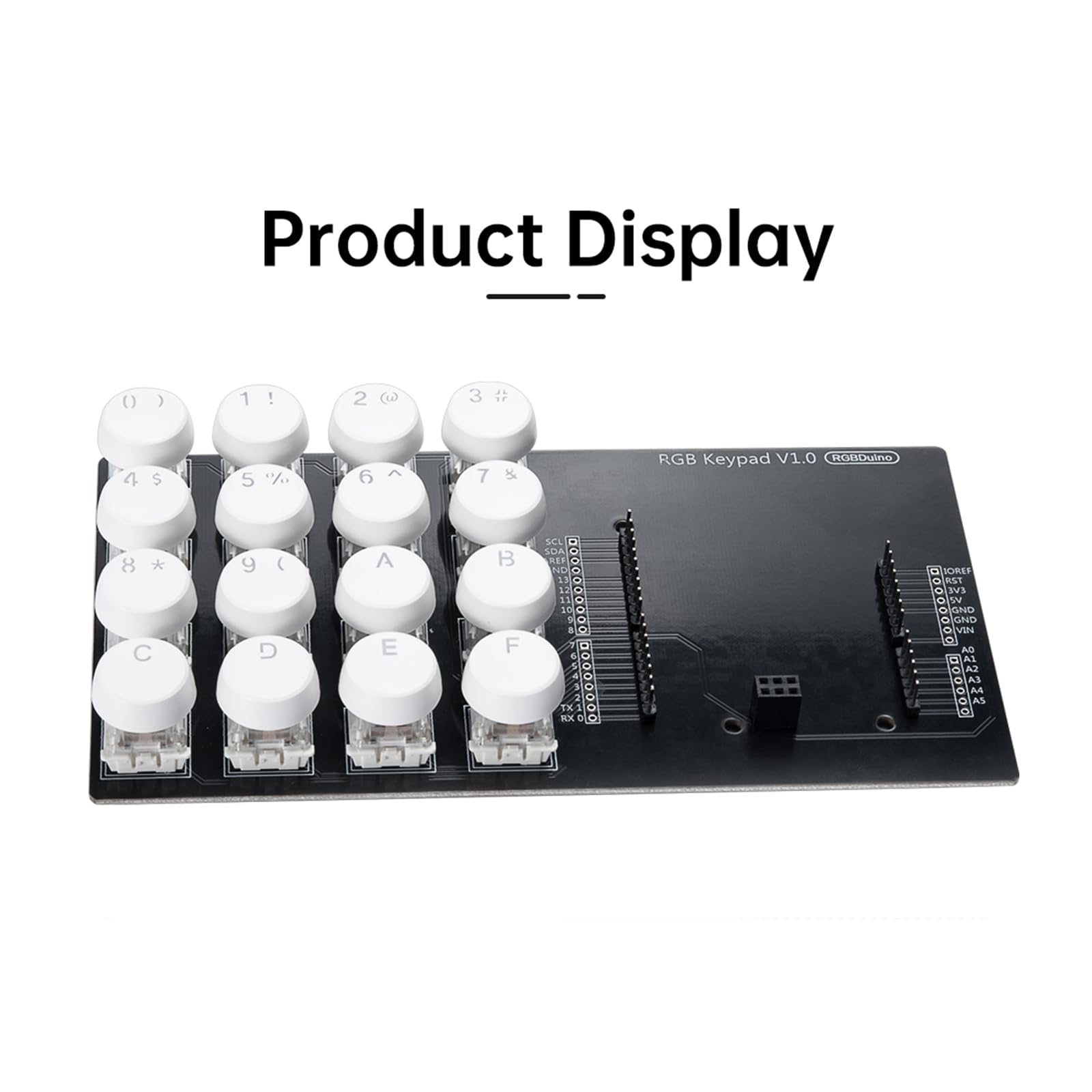 ASYWISH RGBDuino Keypad V1.0 4x4 Expansion Board DC5V with Backlight White Round Keycaps Simple Plug-and-Play Solution RGBDuino Board 6