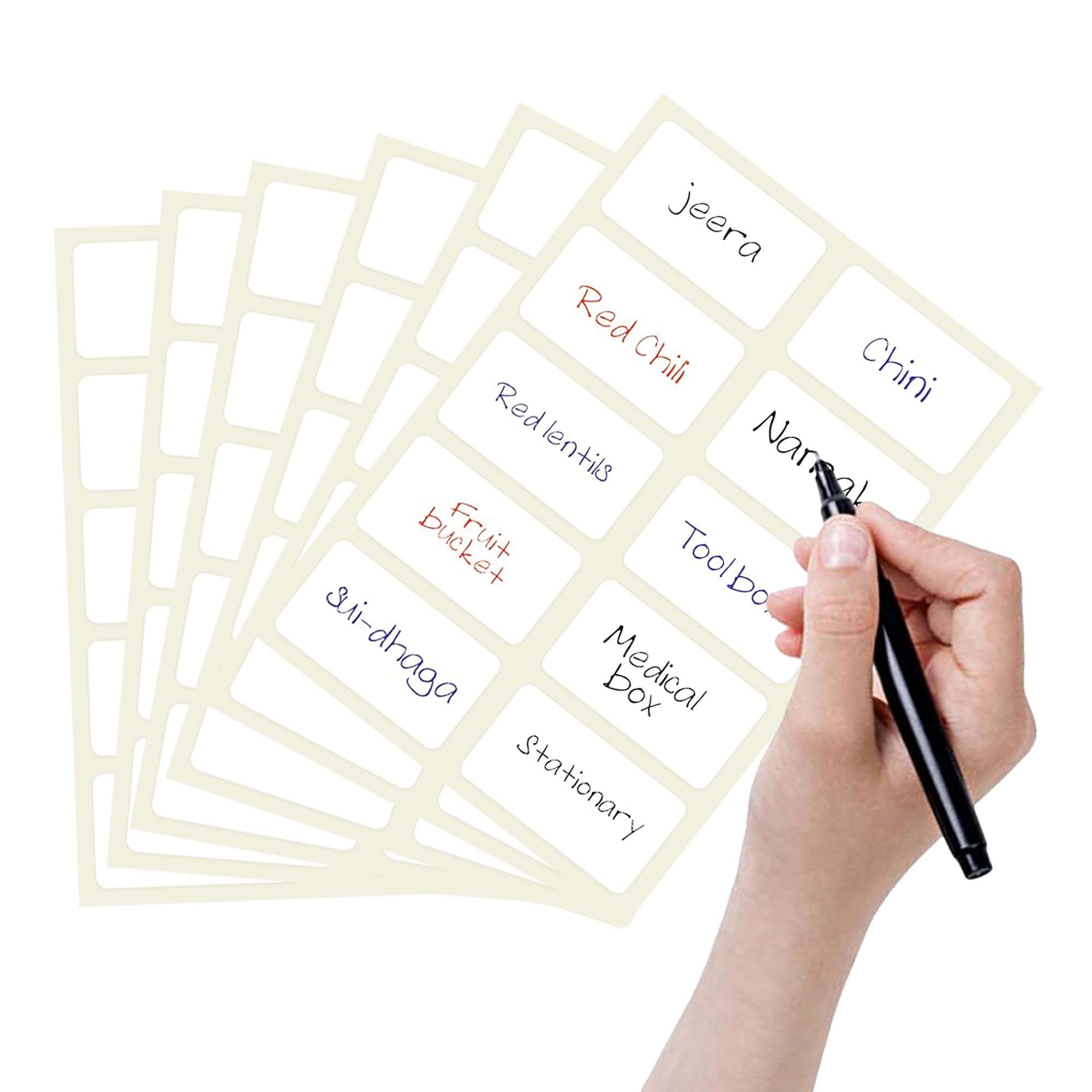 GLUN ® 200 Pcs Waterproof Pearl White Vinyl Labels Self Adhesive Elegant, Residue-Free Stickers for Crafting, Office Organization, and Kitchen Labels (50x25mm, Strong Adhesive) 1