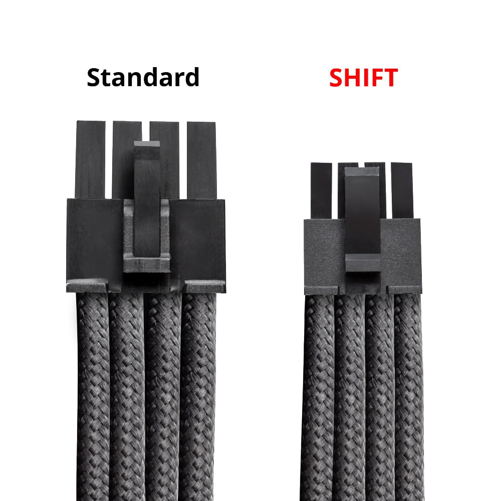 CableMod C-Series Pro ModFlex Sleeved 12V-2x6 12VHPWR 90° StealthSense PCIe Cable for Corsair Type 5 RMX Shift - Variant A (Black, 90° 16-pin to Triple 8-pin, 65cm) 4