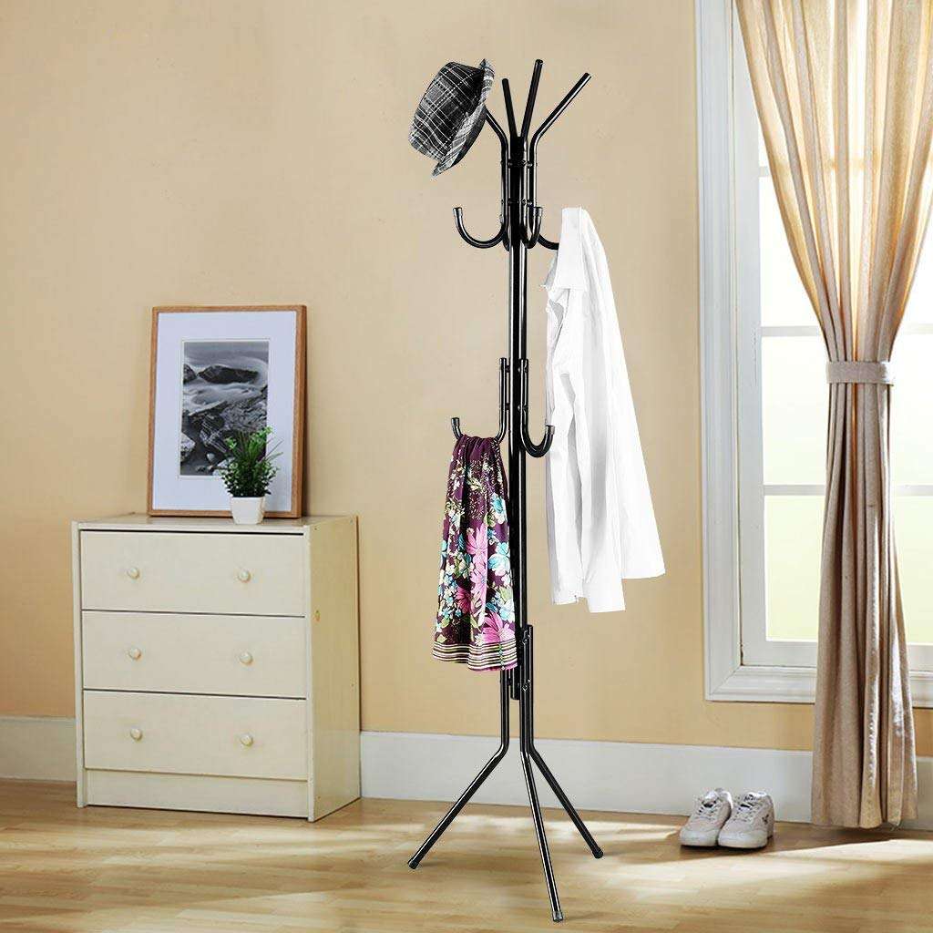 Lukzer 8 Hook Coat Hanger Metal Clothes Stand Hanging Pole Wrought Iron Rack Standing Shelf Unit for Home, Bedroom Space Saver Storage Organizer for Garments, Scarf, Bag (Black/170 x 42cm) DL-8H-BL 4