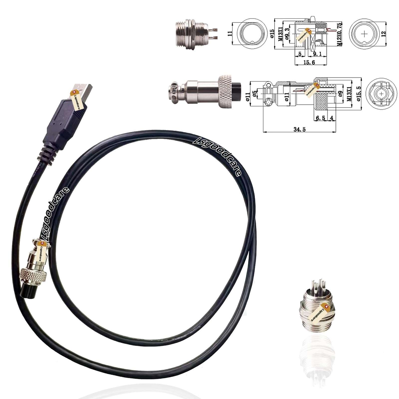 Lsgoodcare 10Pairs 16MM 4 Pin Din Female Male Aviation Connector Plug GX12-4pin USB Aviation Connector Plug Female with Shielded Cable 4