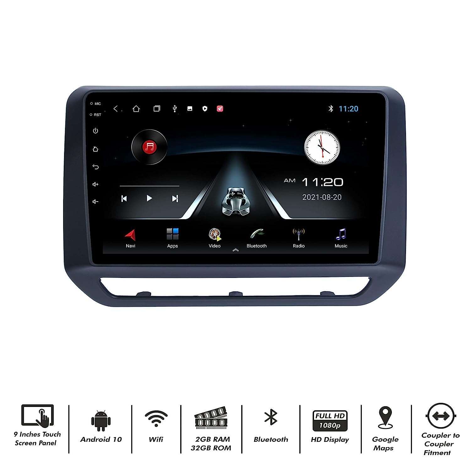 Modorwy 9 Inches Advanced Android System for Nissan Magnite with 2GB/32GB RAM & ROM, Gorilla Glass/Full HD Display/WiFi/GPS/Steering Wheel Connectivity and HD Parking Camera Frame with Socket 3