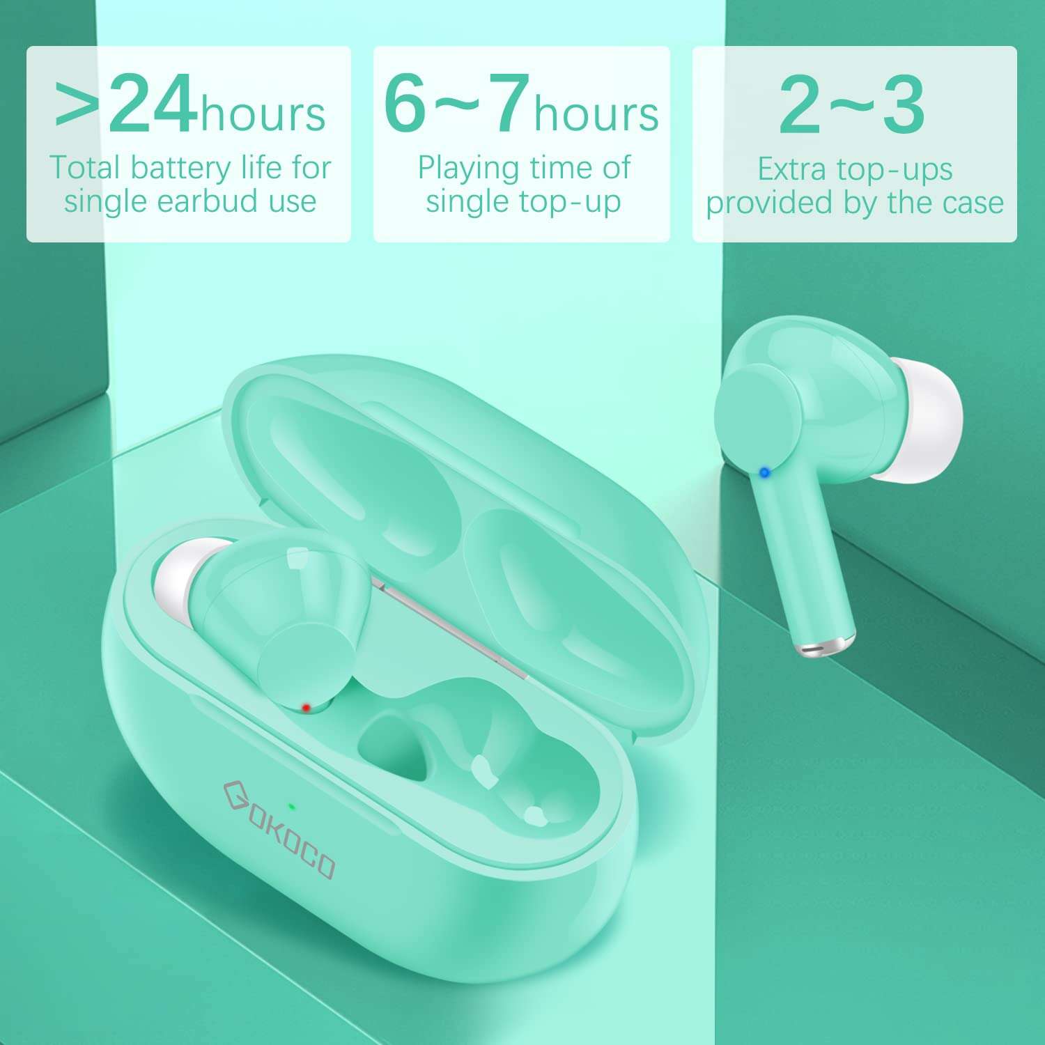 GOKOCO Bluetooth 5.1 Wireless Earbuds Enhanced Deep Bass Bluetooth Earphones with Smart Touch, Dual-Mic, Auto-Pair, Waterproof IPX 5 Sports Earbuds Compatible Noise Reduction with Hi-Fi Sound 6