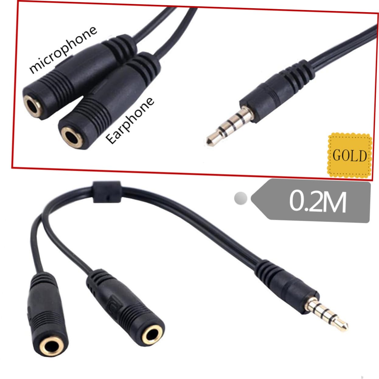 KONTONTY 2 1 3.5 Mm to Audio Cable Audio Adapter for Stereo Speaker Headset Adapter y Splitter 2rca y Splitter Headphones Splitter Gaming Microphone Adapter Audio Receiver Black 5