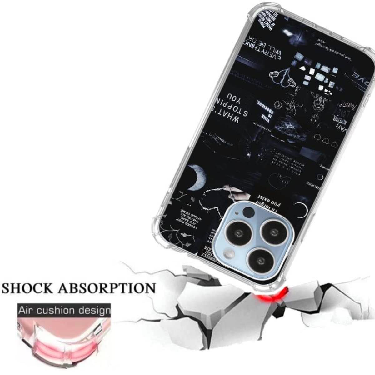 coll helotk Black Aesthetic Collage Case Compatible with iPhone 12 Pro Max,Black Aesthetic Collage Pattern Slim Shockproof TPU Bumper Anti-Scratch Protective Cover Case for iPhone 12 Pro Max 4