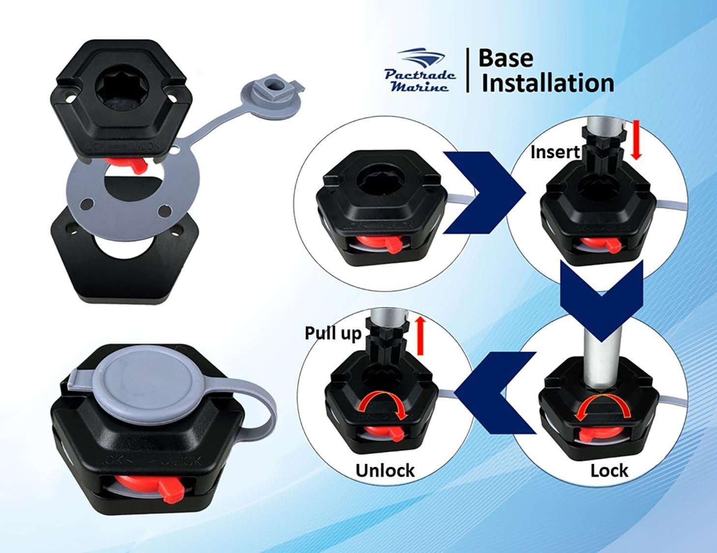 Pactrade Marine Combo Light and All-Round Light 1 * 0.5W LED*2/1NM Visibility 3*AAA Batteries Operated (NOT Included) IP67 Anodized Aluminum Tube (30.6"-53", Quick Release Base Mount) 4