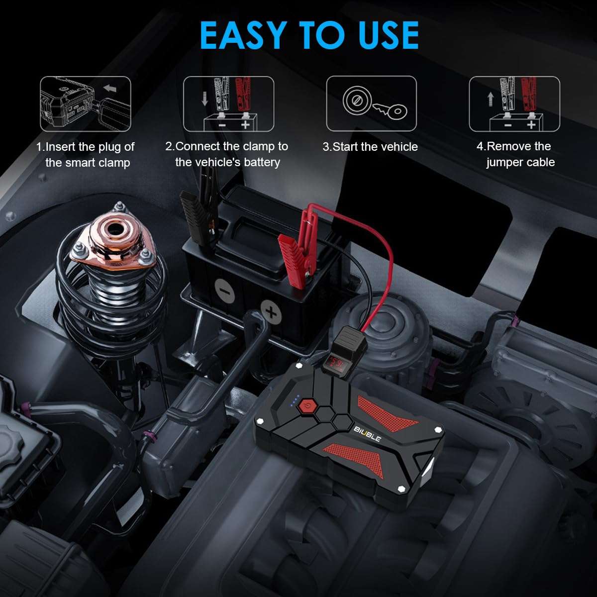 BIUBLE Jump Starter 12V Car Jump Starter 5000A Peak 21800mAh Auto Battery Booster Pack with USB Quick Charge 3.0,Lithium Jump Box with LED Light(Up to 8L Gas or 6.5L Diesel Engine) 6