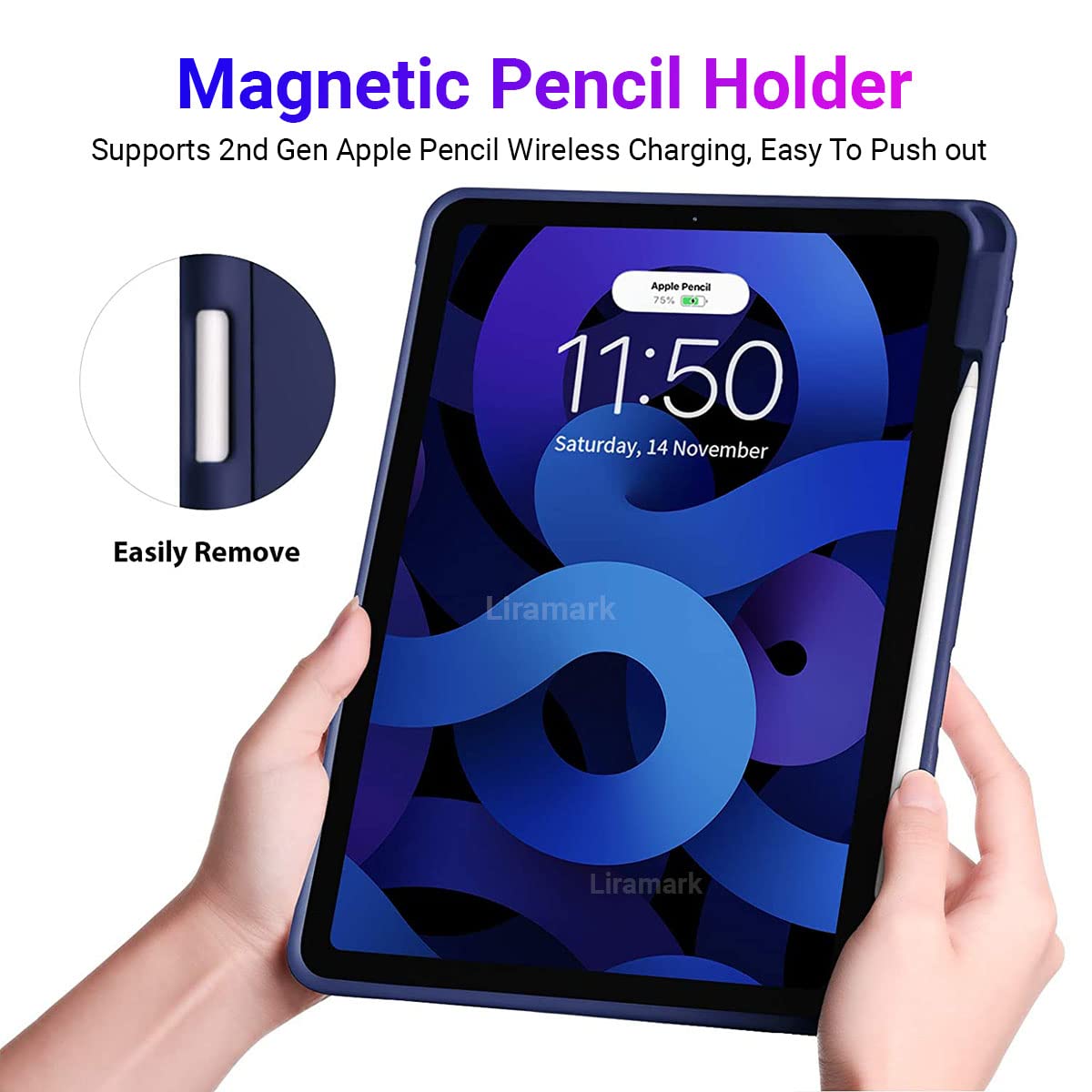 LIRAMARK Rebel Series Back Cover Case with Pencil Holder Compatible with Apple iPad Pro 11 inch 2020 2nd Gen - Midnight Blue 4
