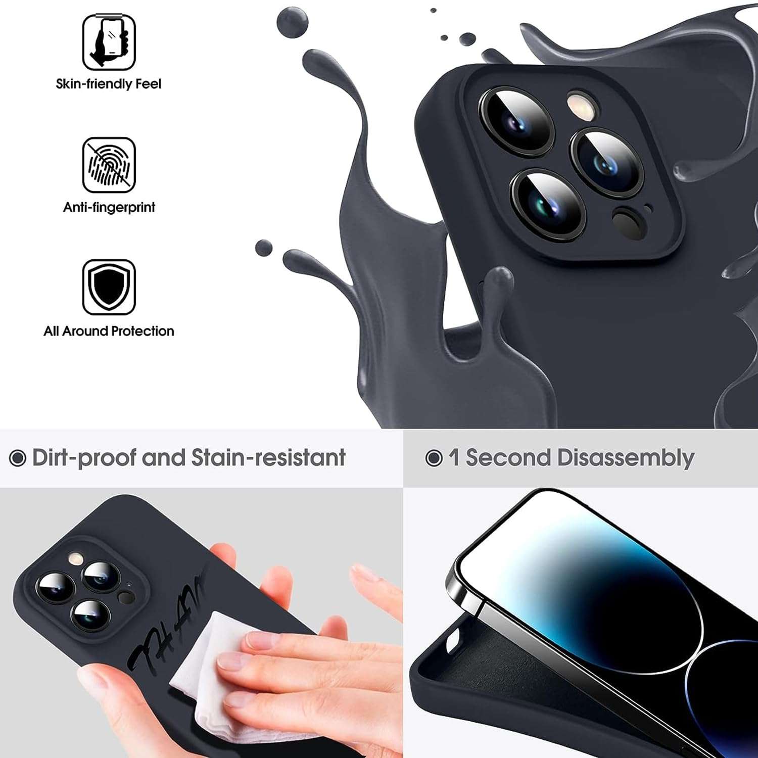 Spacekart Back Cover case compatable for [iPhone 16 pro] Ultra-Thin Slim Fit Soft Silicon Back Cover Case Flexible TPU Matte Finish Coating Light Protective - Black 4