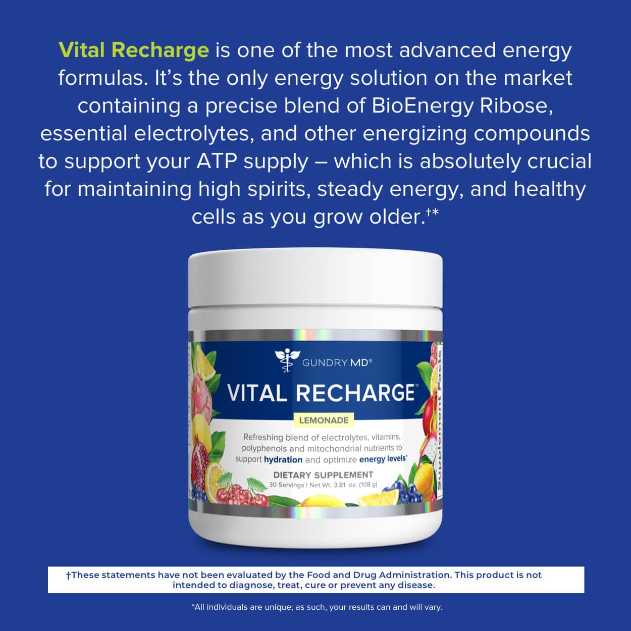 Gundry MD Vital Recharge Supplement Powder - Advanced Energy Formula with Electrolytes - Supports ATP Supply - 30 Servings 3