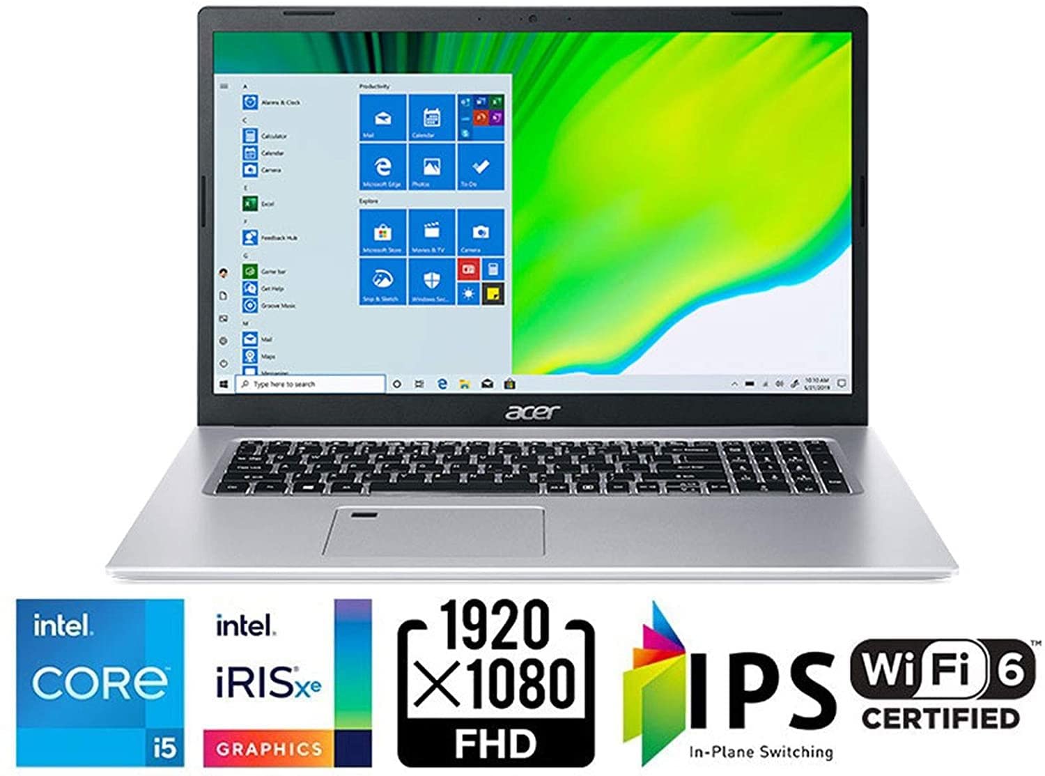 Newest Acer Aspire 17.3" IPS FHD Laptop, Intel 4-Core i7-1165G7, Iris Xe Graphics, 20GB RAM 1TB SSD, Type-C, HDMI, RJ45, Backlit Keyboard, Fingerprint, Windows 11 Home (A517-52-7681, Silver) 2