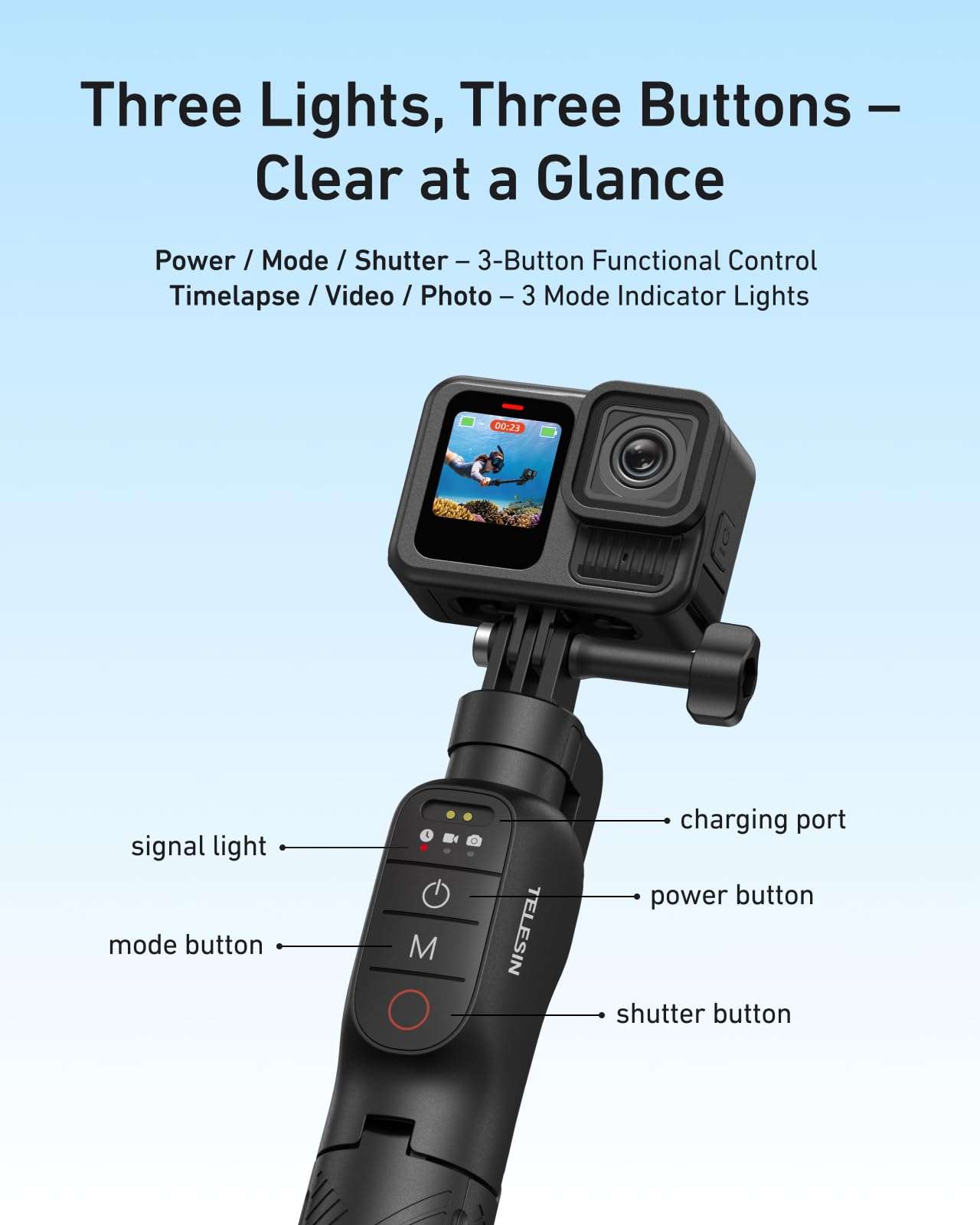 TELESIN Bluetooth Floating Selfie Stick Tripod for GoPro Hero 13/12/11/10/9, Waterproof Extendable Pole 3-in-1 Hand Grip Tripod with Signal Booster, 15M Diving Stick for Surfing, Snorkeling, Vlogging 5