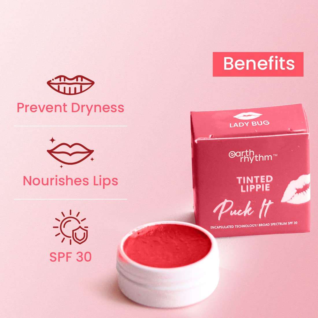 Earth Rhythm Tinted Lip Balm & Cheek Tint with SPF30 - Lady Bug, Nourishes & Hydrates Dry Chapped Lips, Provides UV Protection, with Shea Butter & Almond Oil, Chemical & Paraben free - 10 gm 2