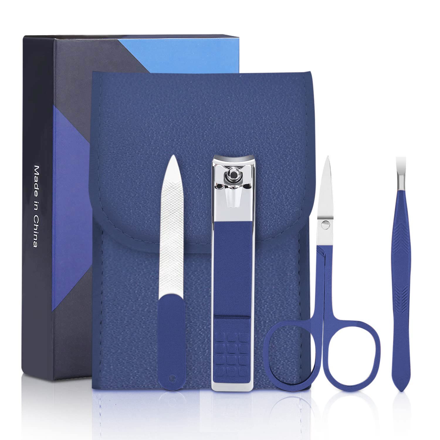 Nail Clipper Set Manicure Set Men Aceoce Travel Manicure Grooming Kit Gift for Men Lovers Parents Mini 4PCS Personal Nail Care Tools (Blue) 1