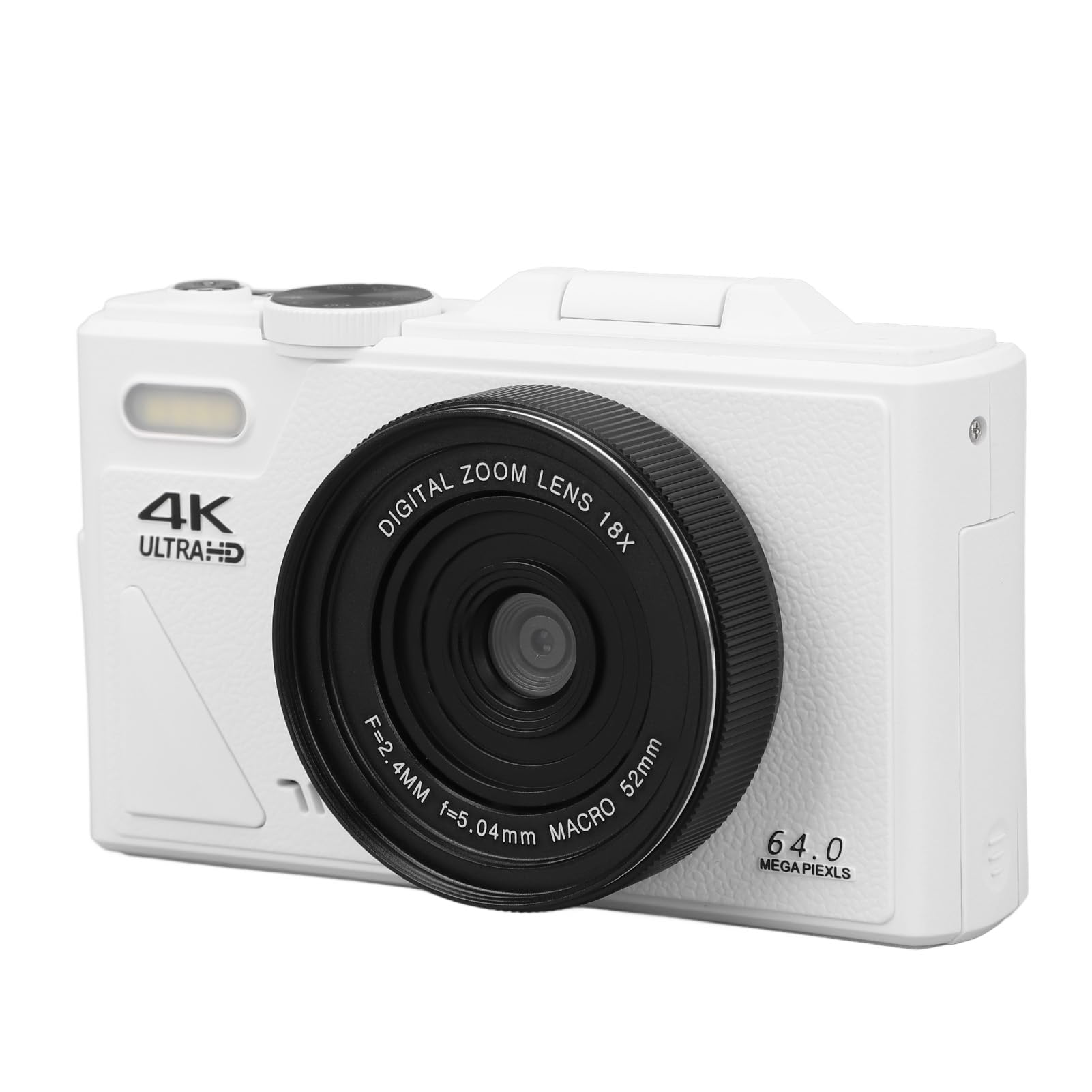 Digital Camera with Flip Screen LCD, UHD 4K 64MP Camera, Digital Point and Shoot Camera with 18X Zoom, Vlogging Camera for Travel Photography Vlogging (White) 6