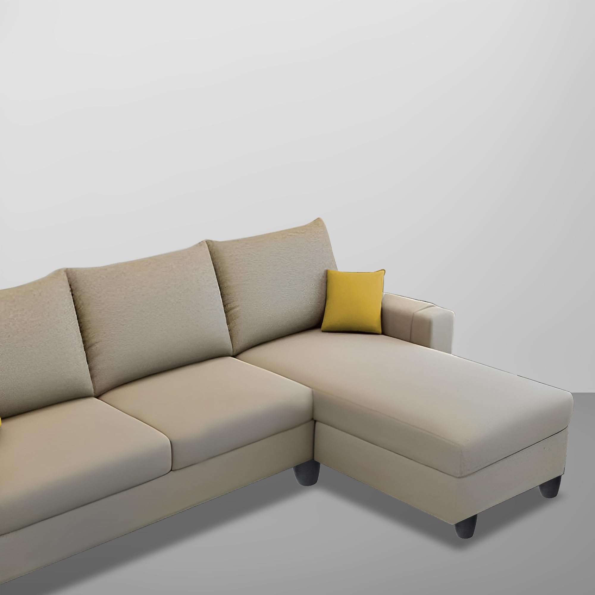 Casaliving Porto RHS 4 Seater L Shape Sofa Set for Living Room (Cream Fabric) Premium Velvet Fabric Sofa 4