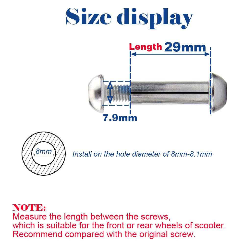 OTFAITP M8 8mm x 28mm-86mm 8.8 Grade Carbon Steel Axle Allen Screw Bolt Set for Front Rear 2 3 4 Wheel Stunt Scooter Dash Teen/Adult Kick Scooter-800+lb Capacity (29mm) 3