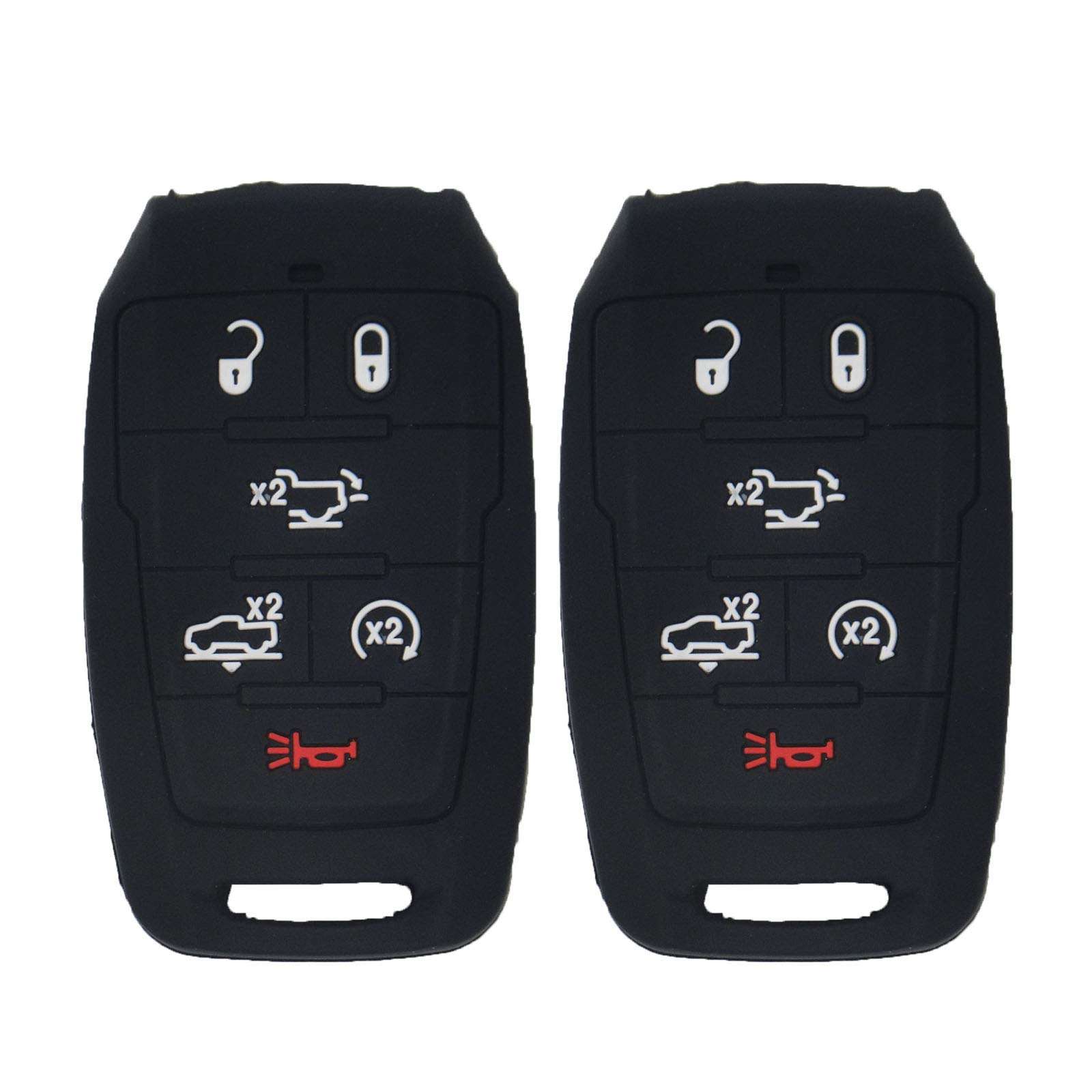 WEIBISS 2 Pack 6 Buttons Soft Silicone Rubber Remote Smart Key Fob Cover Case Protector Holder Jacket for Dodge 2019 2020 2021 Ram 1500 Laramie Longhorn, Black 1