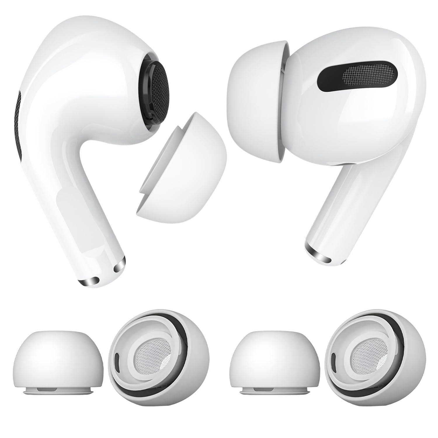 MMOBIEL 3 Pairs Replacement Earbud Tips for AirPods Pro Gen 1 & 2 Anti-Slip Silicone Ear Tips – Earbuds with Noise Reduction Hole, Portable Storage Box and Fits in Charging Case – M – White