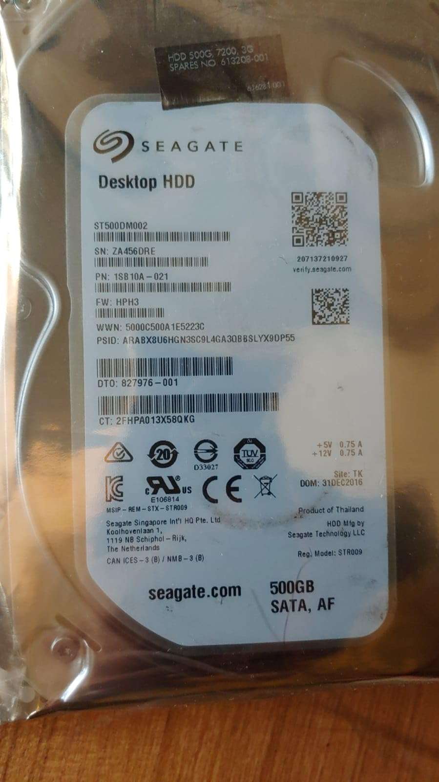 Desktop HDD 500GB SATA Internal Hard Drive, Model ST5000DM002 1