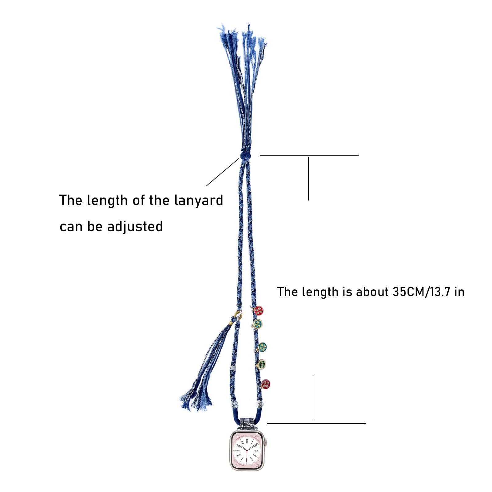 HMLXSH Necklace Adapter Pendant Compatible with Apple Watch, Hand-Woven Lanyard Connector Wristband, Blue Tether IWatch Series 8/7/6/5/4/SE/9 (38 40 41mm) 4