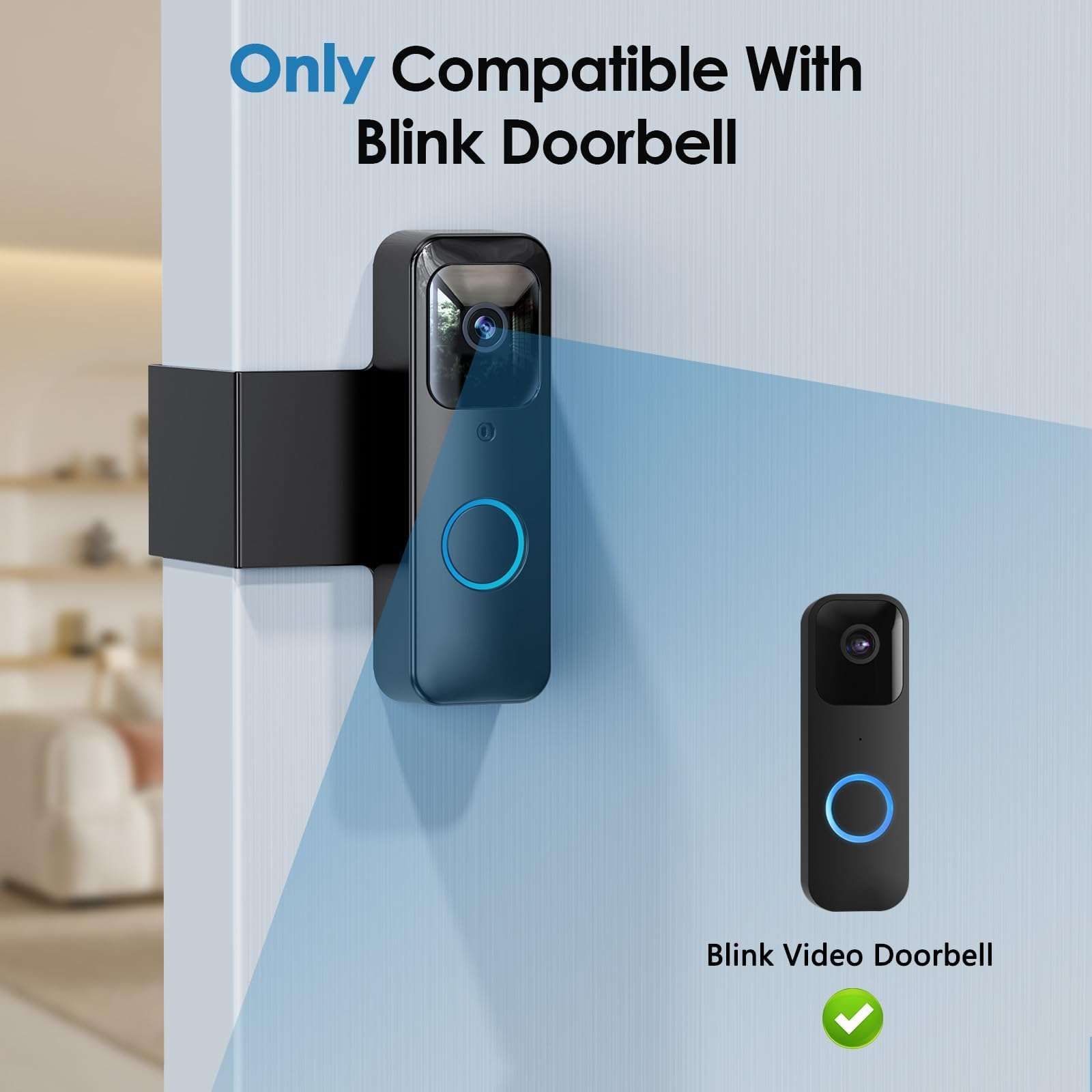 Blink Doorbell Mount, NANW Full-Metal Anti-Theft Doorbell Camera Mount, No-Drill and Not Block Motion Sensor Bracket, Blink Aluminum Alloy Video Doorbell Holder for Home/Apartment/Dorm,Black 4