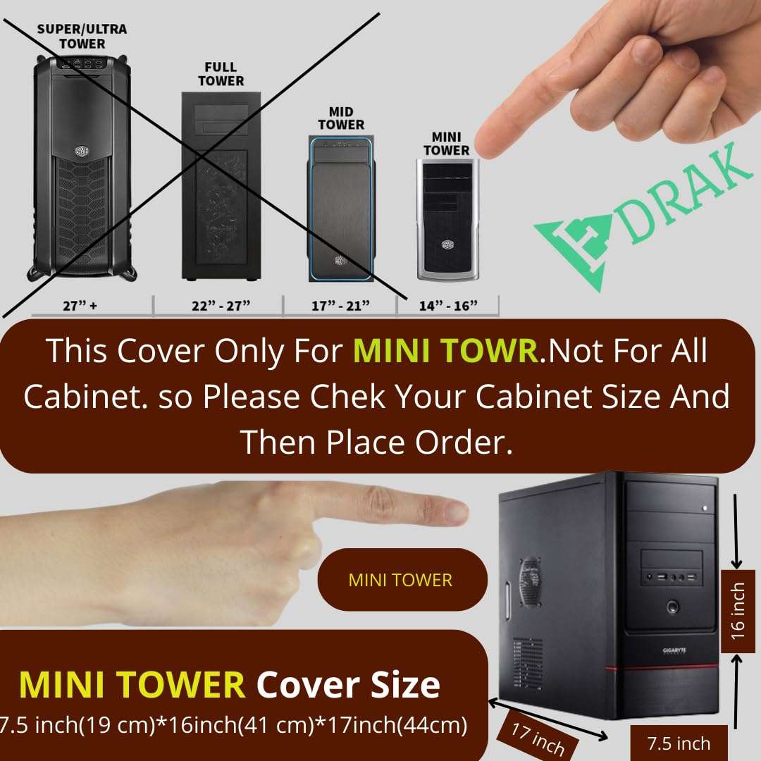 EDRAK Polyester PREMIUM PC Computer CPU Cover For Dustproof Waterproof Skechproof | 7.5W x 16H x 17D Inch/19W x 41H x 44D CM Desktop CPU MINI TOWER Accessories(BLK) 3