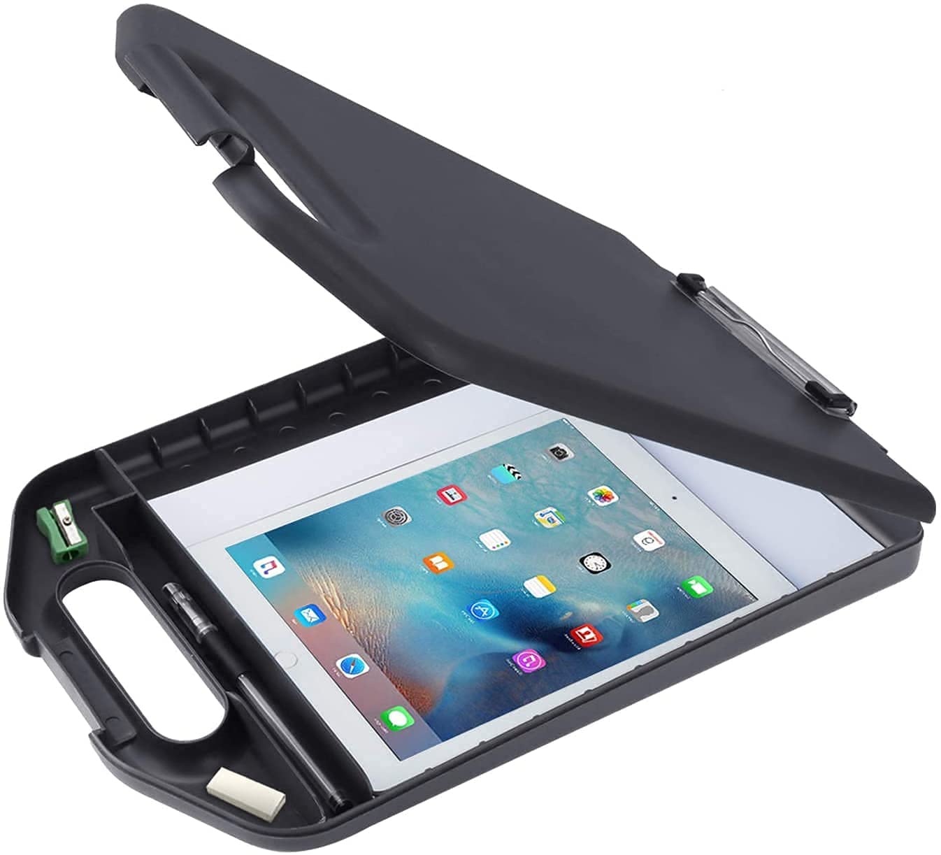 Juflix Storage Clipboard A4 Plastic Clipboard Storage Box with Pen Compartment Slim Clipboard Folder Black Clipboard Case Paper Holder Storage Clipboard Portable Writing Clipboard for Paper Documents 1