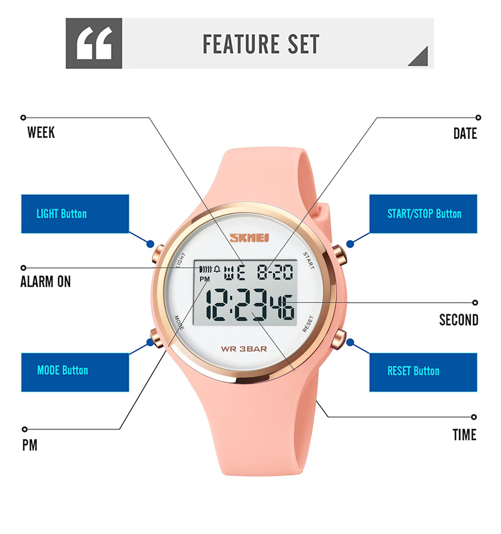 Womens Sports Watch Digital Watches for Women with Waterproof Stopwatch 30M Waterproof Week Date Alarm LED Light Calendar Chrono Silicone Straps Gift for Girls Women 3