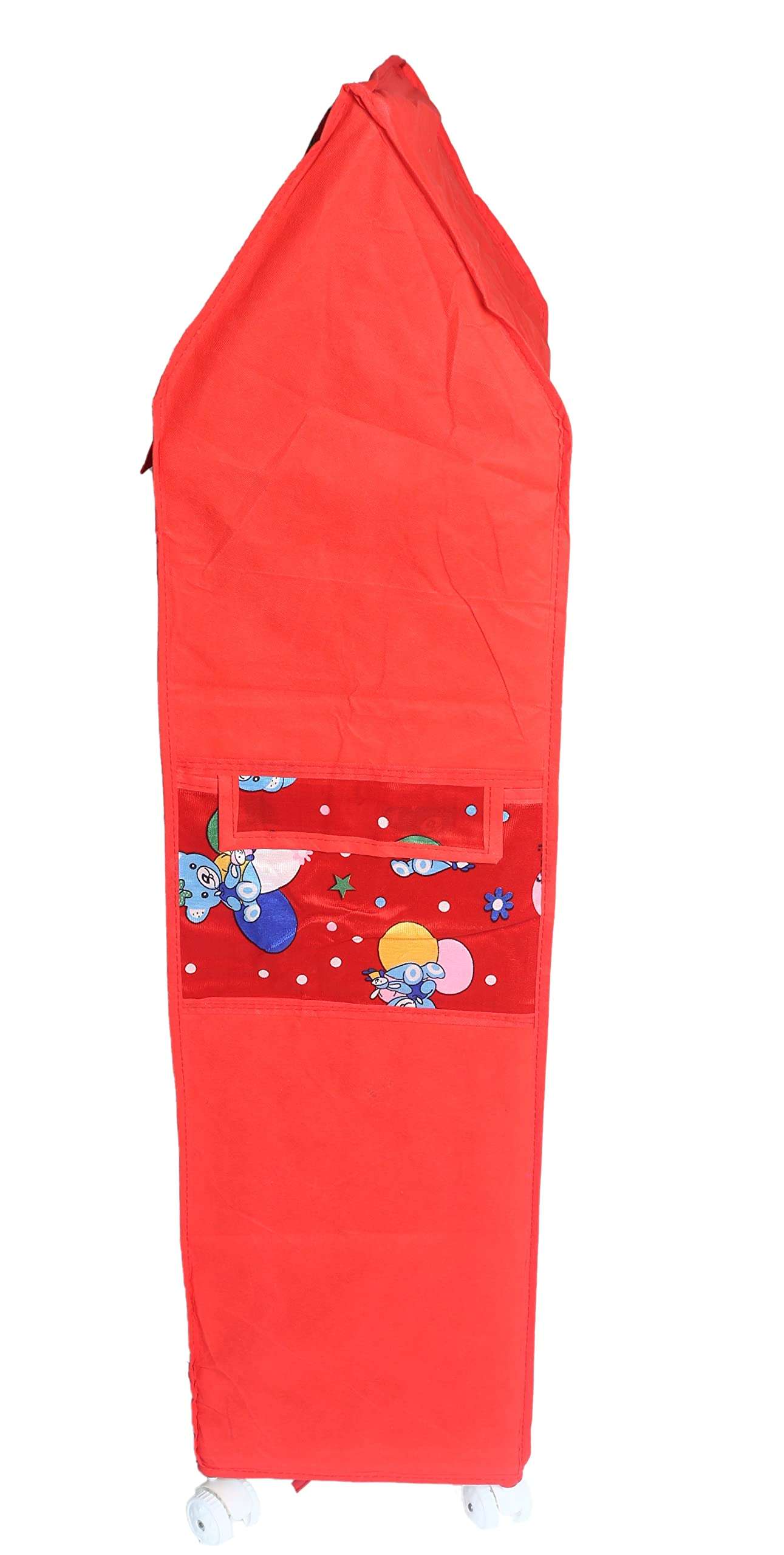 Evoshine® Colorful Design Cartoon Printed Cotton 5 Cabinet Hanging Baby Almirah, Kids Wardrobe, Cloth Organizer, Folding Almirah, Toy Box (Red) 6