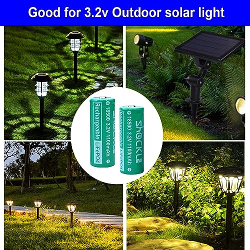 funkawa 18500 3.2V Solar Batteries, shockli 18500 3.2 Volt 1100mAh LiFePO4 Lithium Phosphate Rechargeable Solar Battery for Outdoor Solar Lights (4-Pack) 2