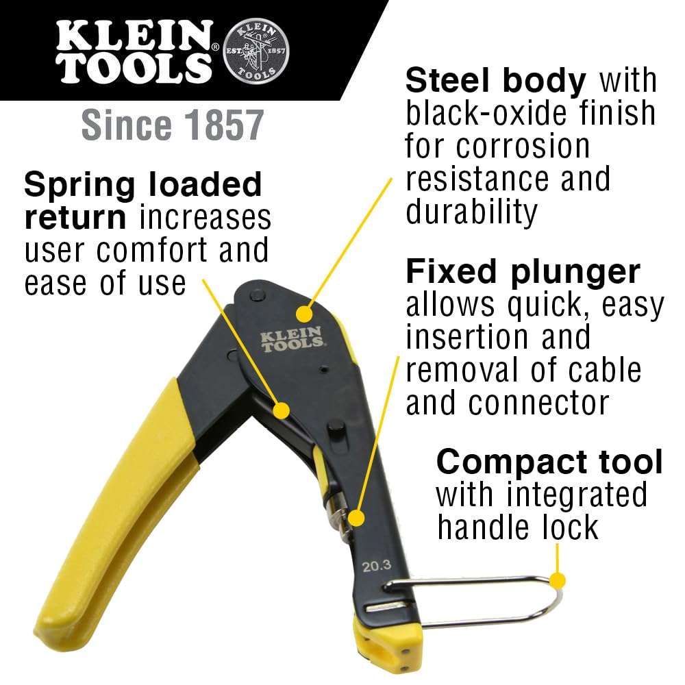 Klein Tools 80163 Coaxial Cable Crimping Set with VDV Compression Crimper, Radial Stripper and 10 Universal Compression F-Connectors 2