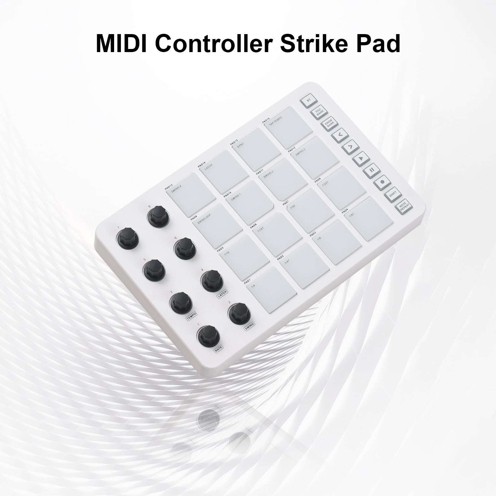 summina MIDI Controller Strike Pad Midi Drum Pad RGB Backlight MIDI Keyboard BT Connection Low Latency 16 Strike Pads 8 Assignable Knobs Note Repeat Portable MIDI Pad Controlador Midi 6