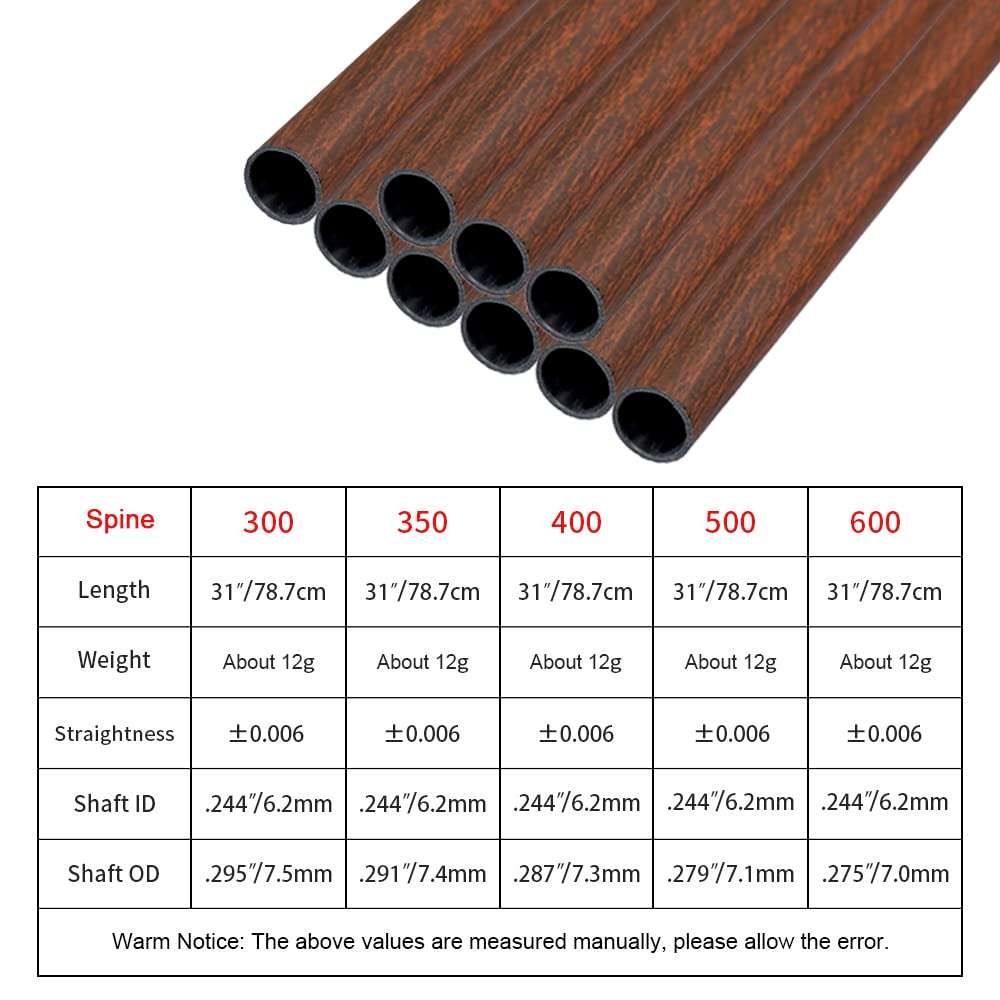 TOPARCHERY 12pcs 31 Inch 6.2 mm Pure Carbon Arrow Shaft Spine 300/350/400/500/600 Carbon Shaft Tube DIY Archery (Brown, 350spine) 4