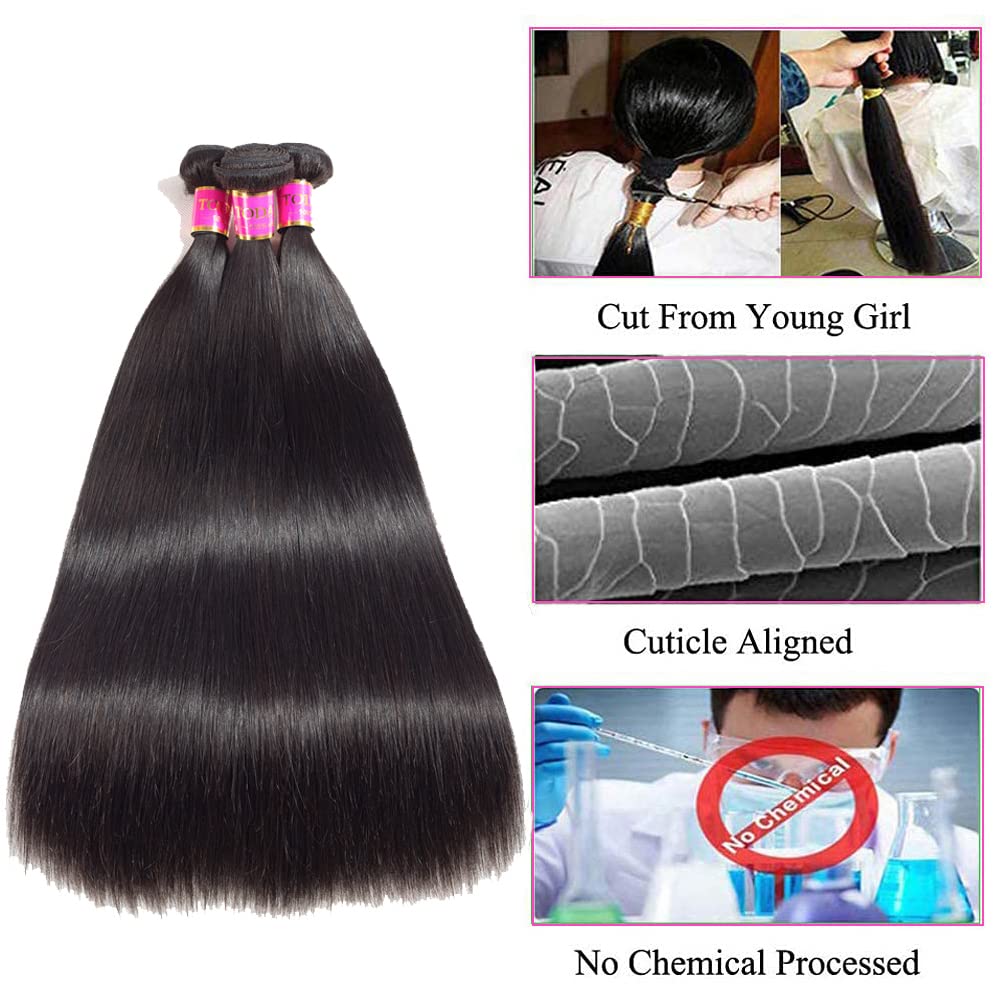 Straight Human Hair Bundles Brazilian Virgin Hair 100% Human Hair 3 Bundles (16''18''18'')10A Remy Hair Bundles Natural Colour Unprocessed Weave Bundles Human Hair Straight Hair Extensions 6
