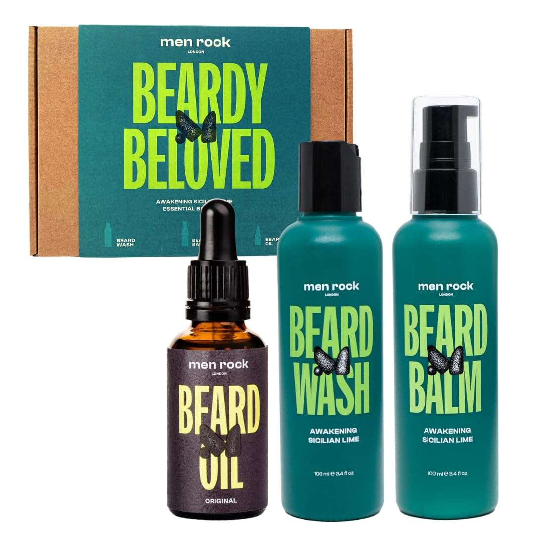 en Rock Beard Care Gift Set – Includes Beard Wash, Beard Balm, and Beard Oil – Sicilian Lime & Caffeine Fragrance, 2 x 100ml & 1 x 30ml 1