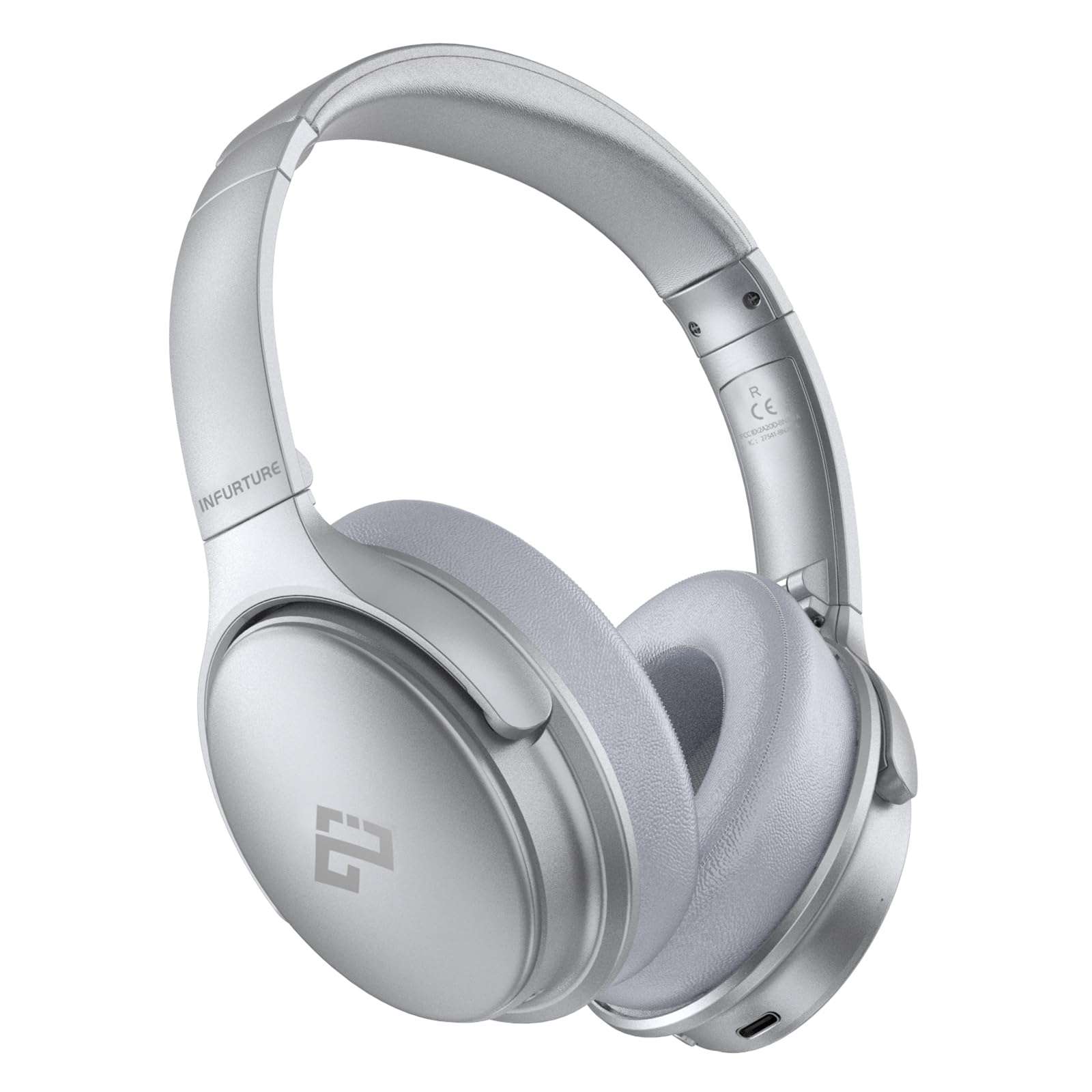 INFURTURE Active Noise Cancelling Headphones, H1 Wireless Over Ear Bluetooth Headphones, Deep Bass Headset, Low Latency, Memory Foam Ear Cups,40H Playtime (Silver) 1