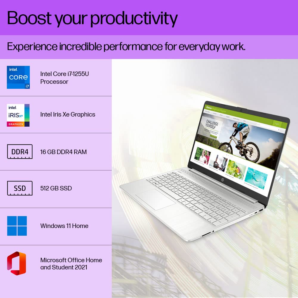 HP Laptop 15s, 12th Gen Intel Core i7-1255U, 15.6-inch (39.6 cm), FHD, 16GB DDR4, 512GB SSD, Intel Iris Xe Graphics, Backlit KB, Thin & Light (Win 11, MSO 2021, Silver, 1.69 kg), fq5190TU 2